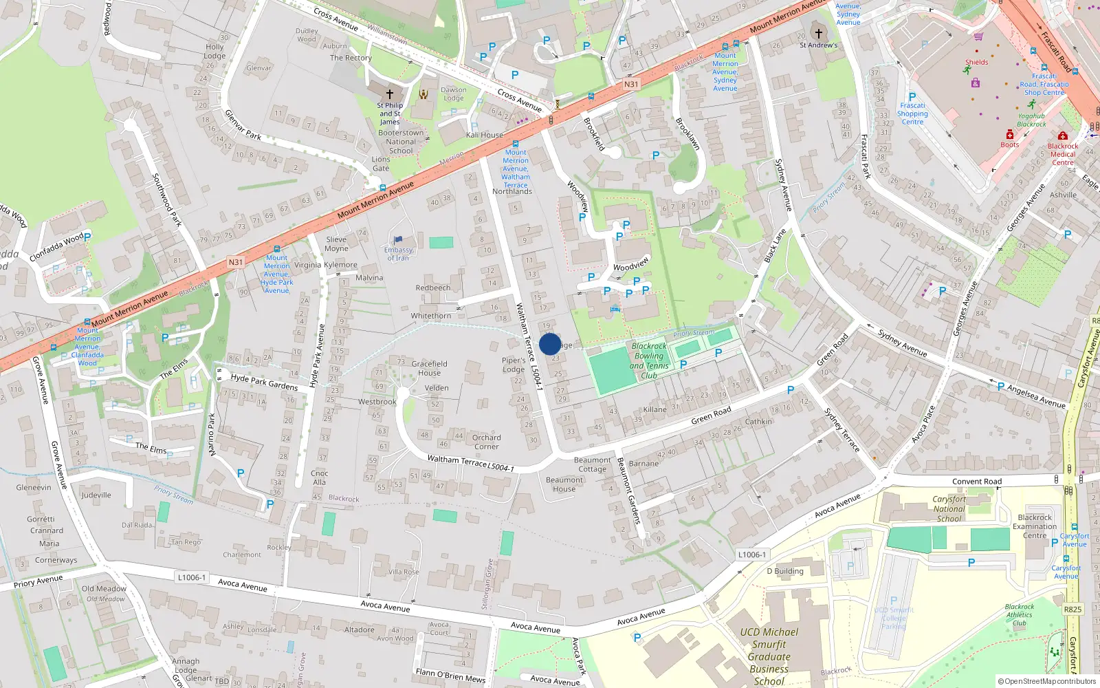Overhead map showing the location of 23A Waltham Terrace, Blackrock, Dublin