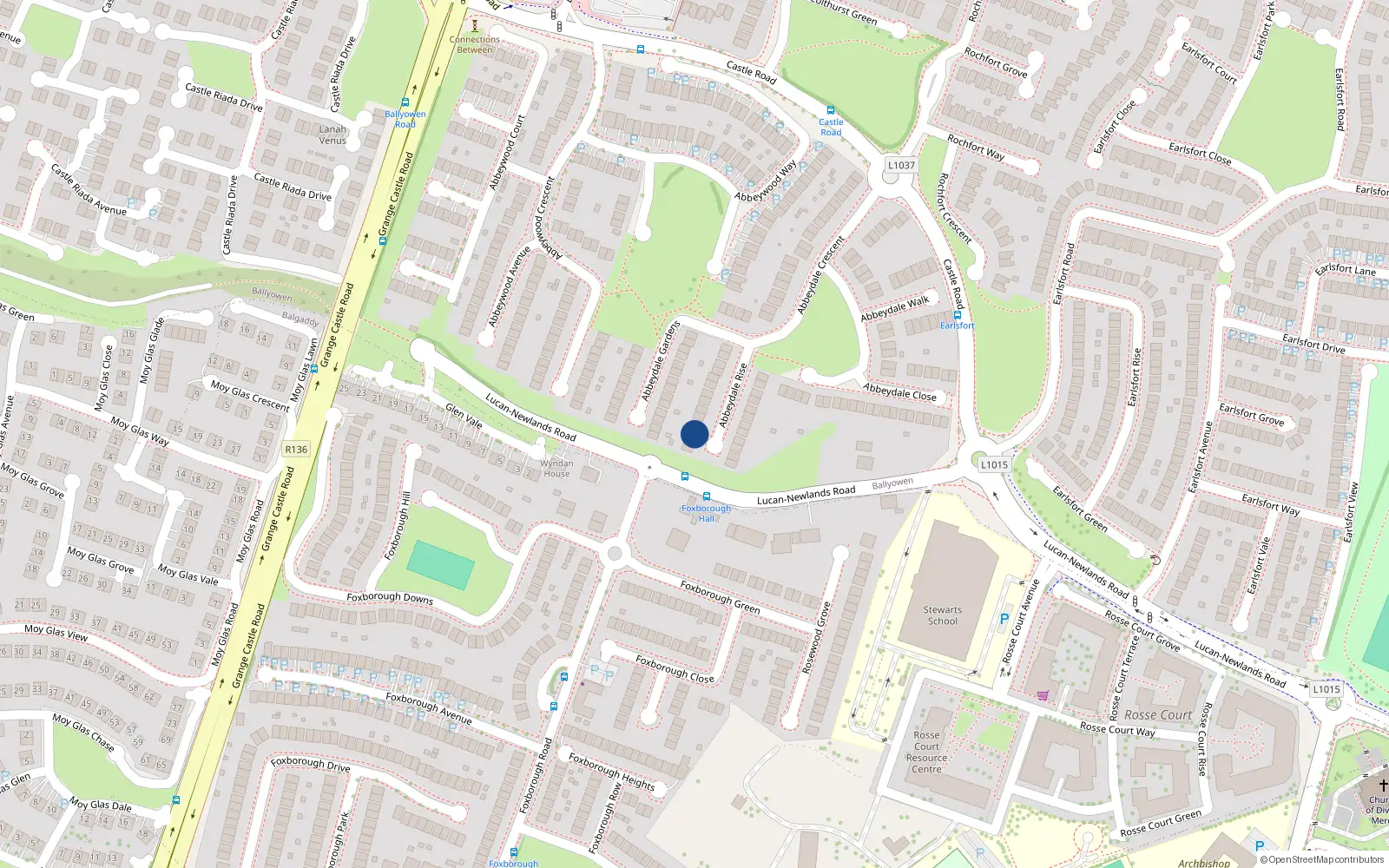 Overhead map showing the location of 23abbeydale Rise, Lucan, Dublin