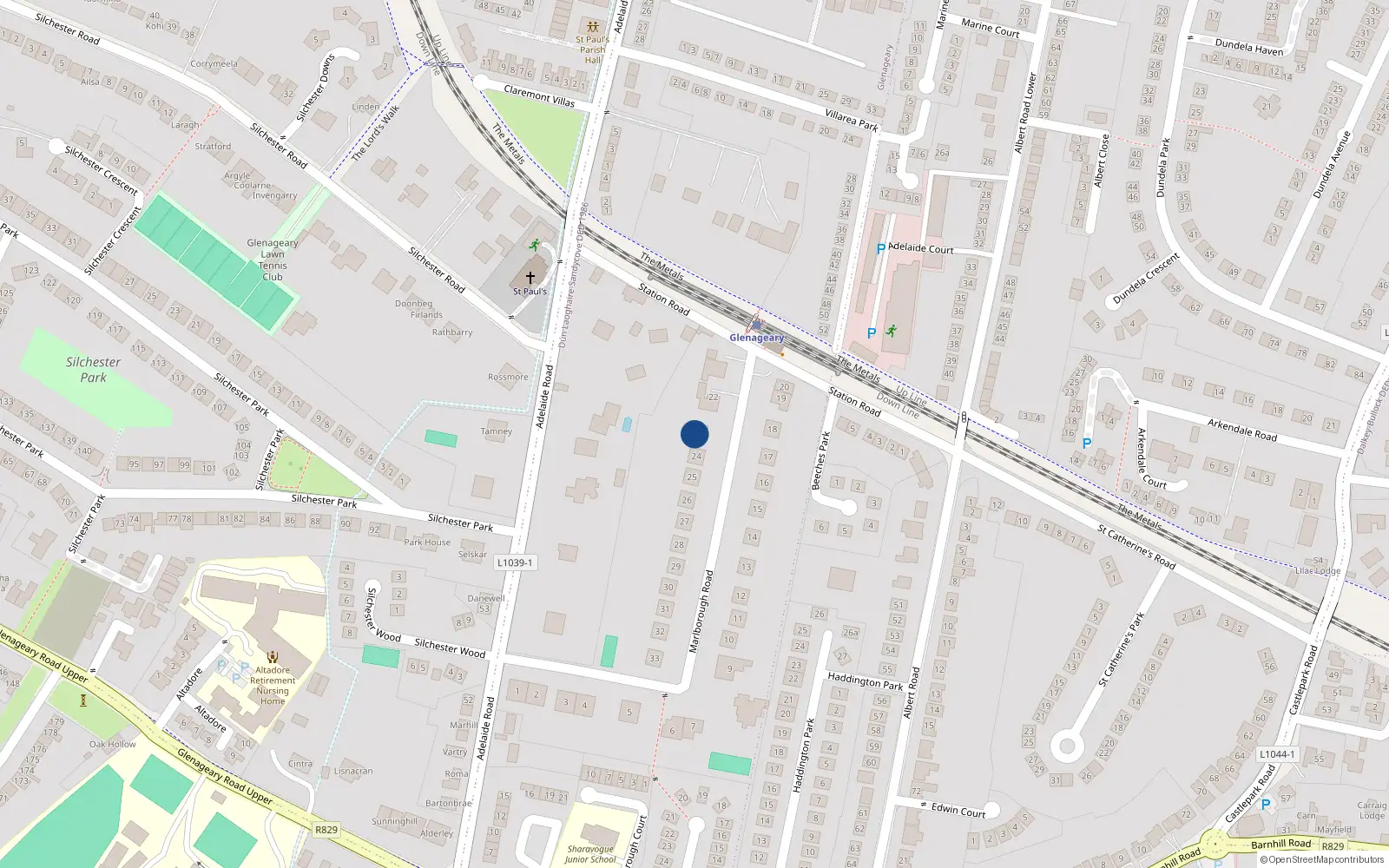 Overhead map showing the location of 23 Marlborough Road, County Dublin