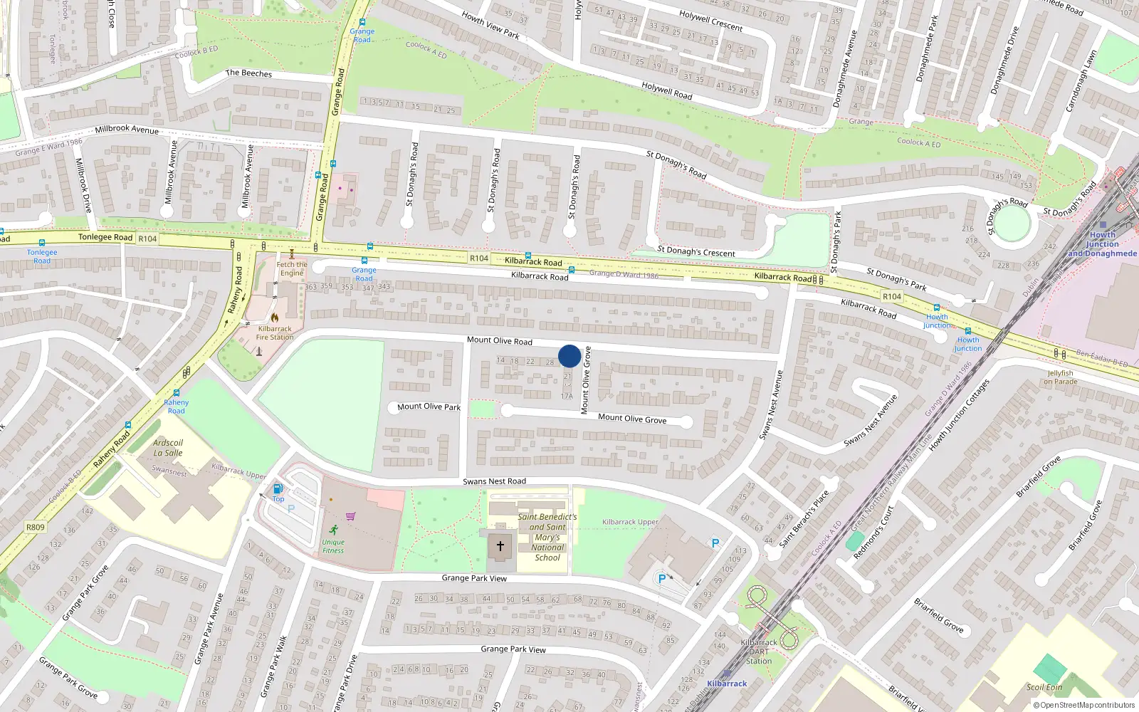Overhead map showing the location of 23B Mount Olive Grove, Dublin 5
