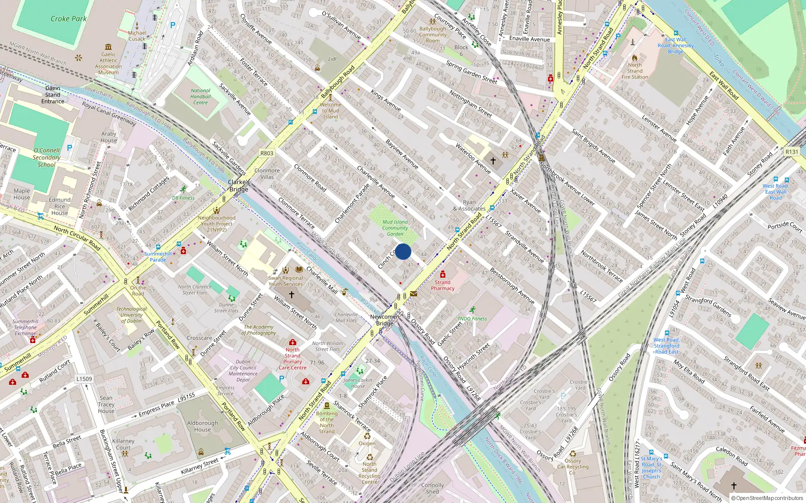 Overhead map showing the location of 23B Newcomen Court, North Strand, Dublin 3