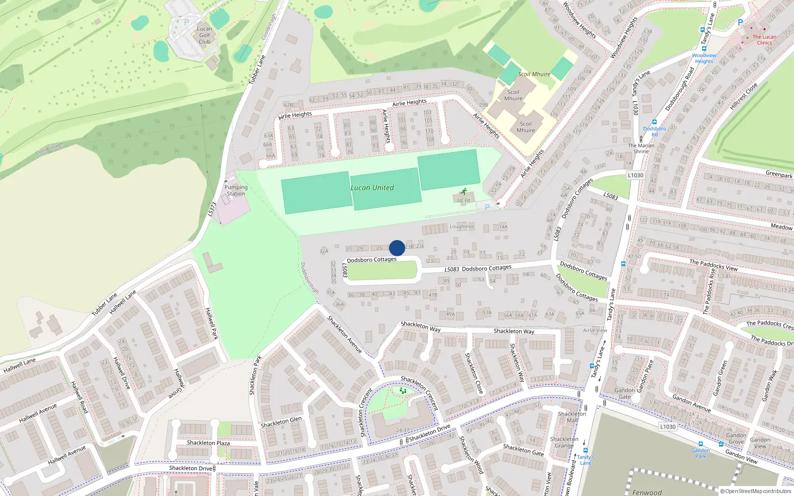 Overhead map showing the location of 23D Dodsboro Cottages, Lucan, Dublin