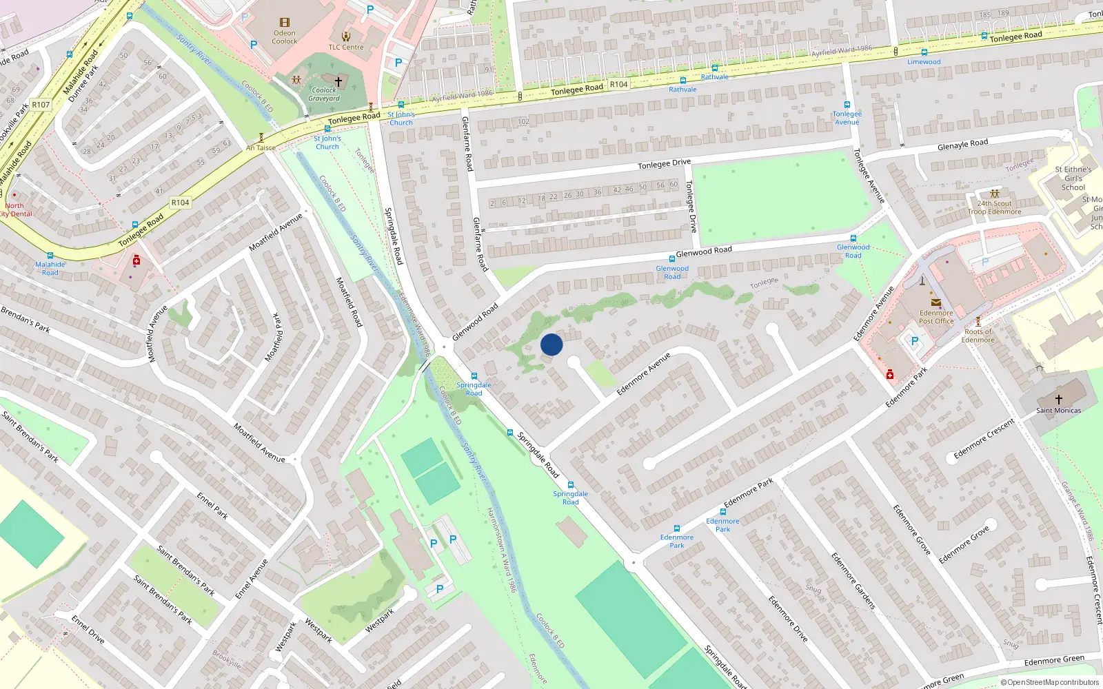 Overhead map showing the location of 23edenmore Avenue, Raheny, Dublin 5