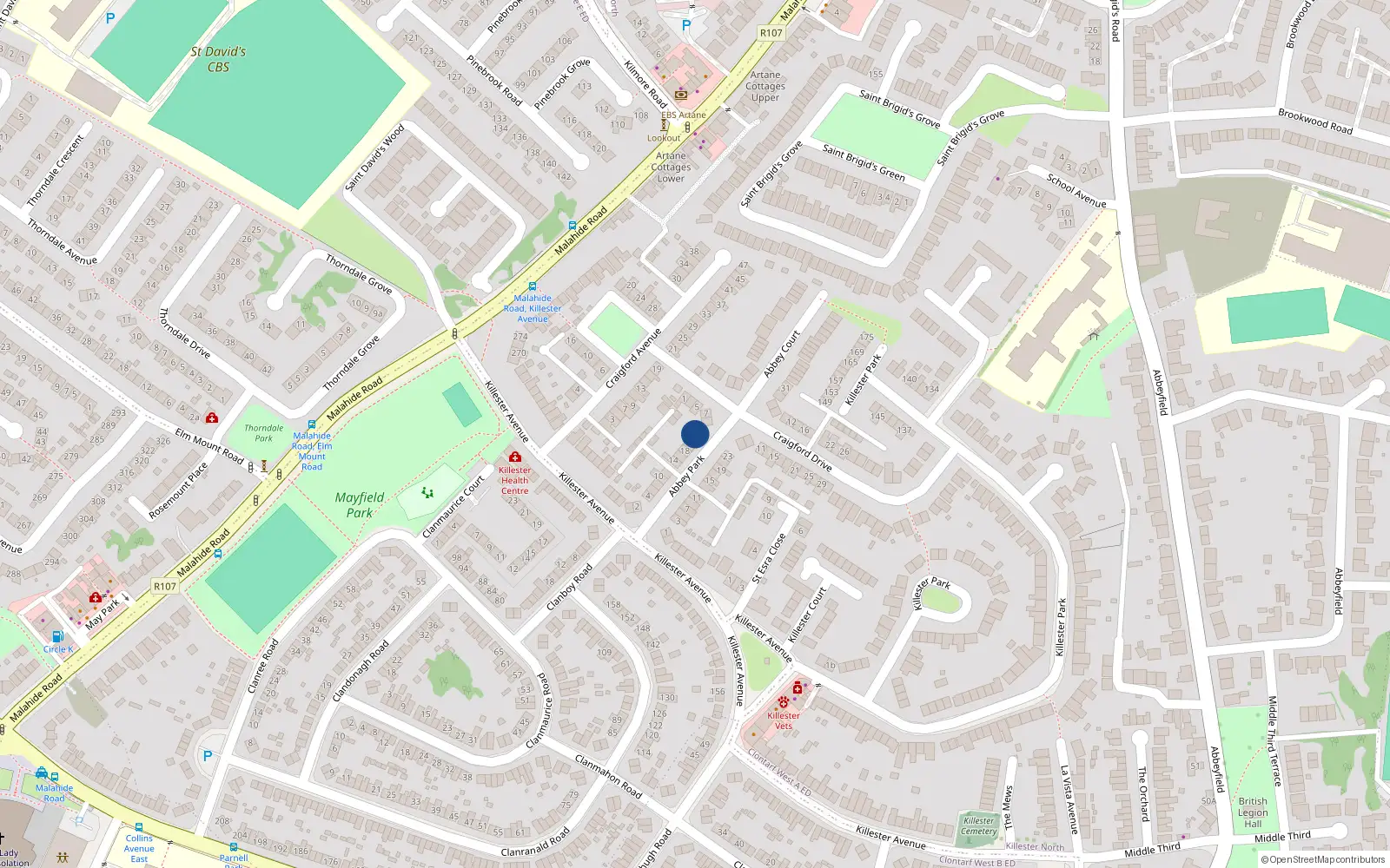 Overhead map showing the location of 24 Abbey Park, Killester, Dublin 5