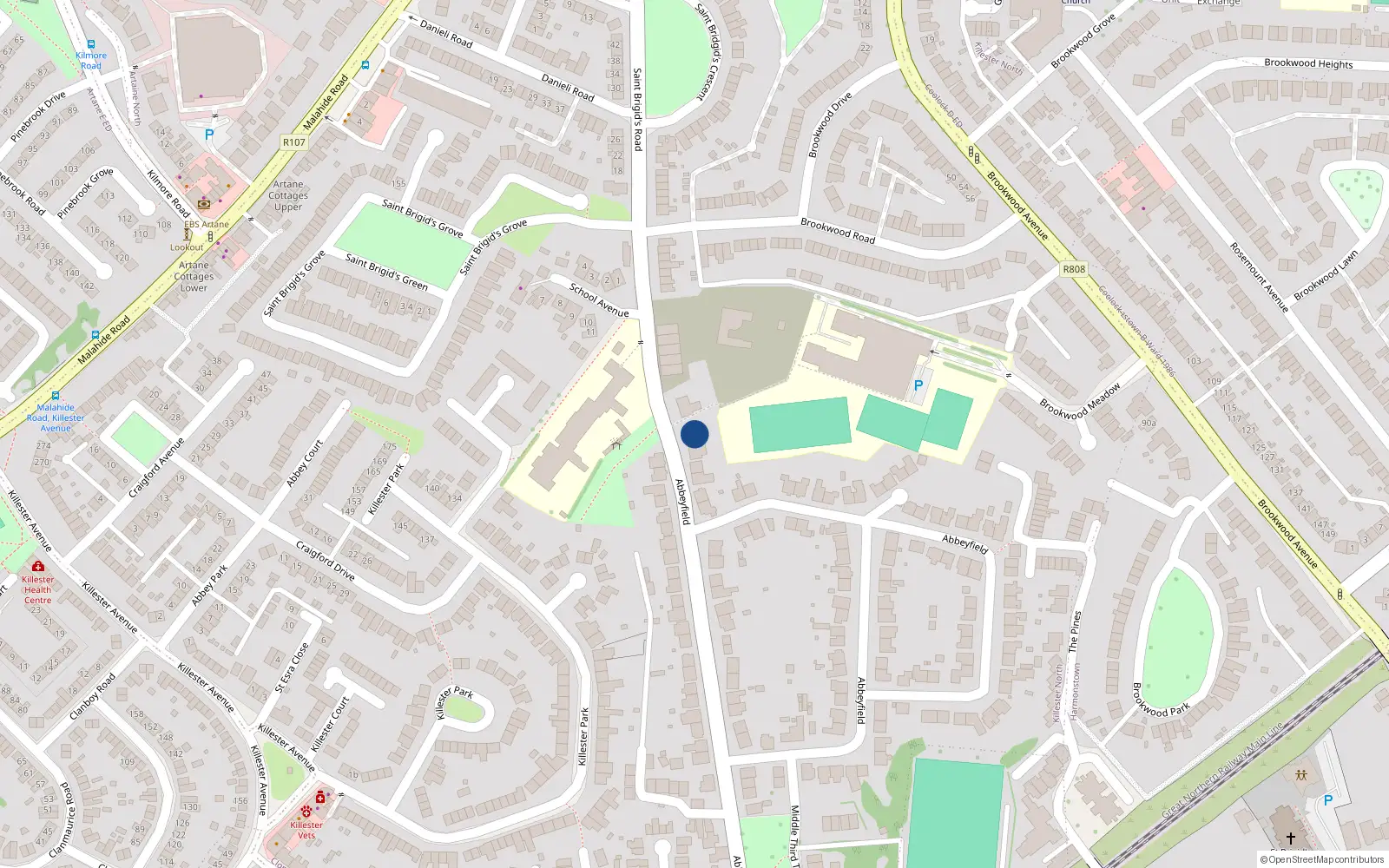 Overhead map showing the location of 24 Abbeyfield, Dublin 5