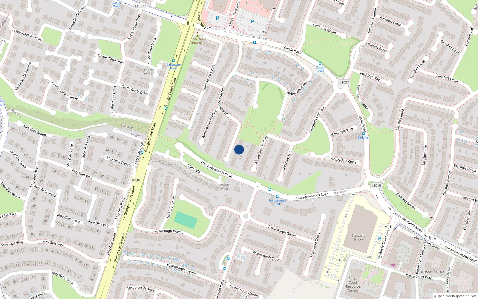 Overhead map showing the location of 24 Abbeywod Crescent, Lucan