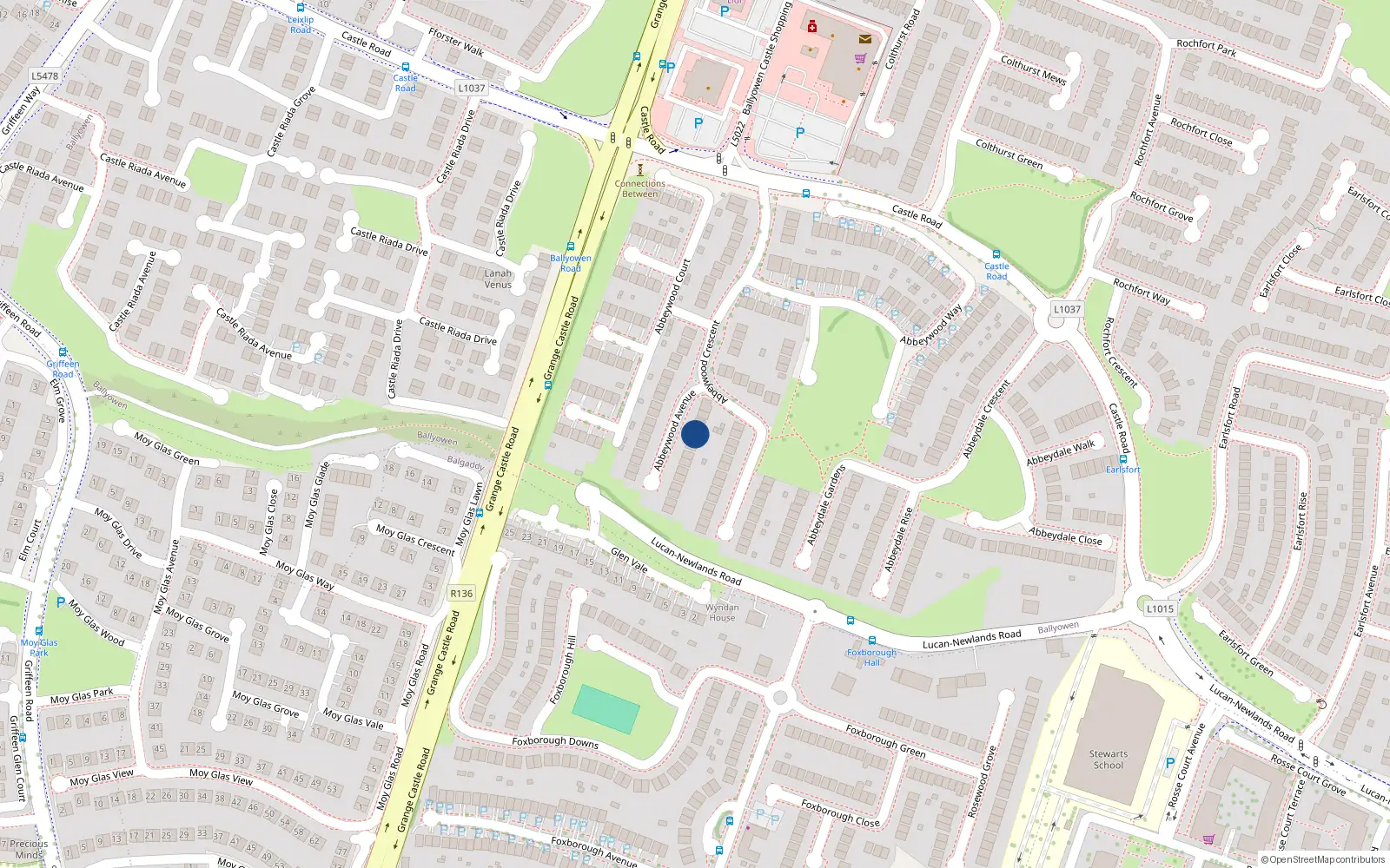 Overhead map showing the location of 24 Abbeywood Avenue, The Oaks, Lucan