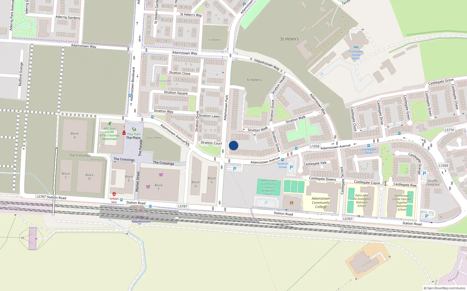 Overhead map showing the location of 24 Adamstown Park, Lucan