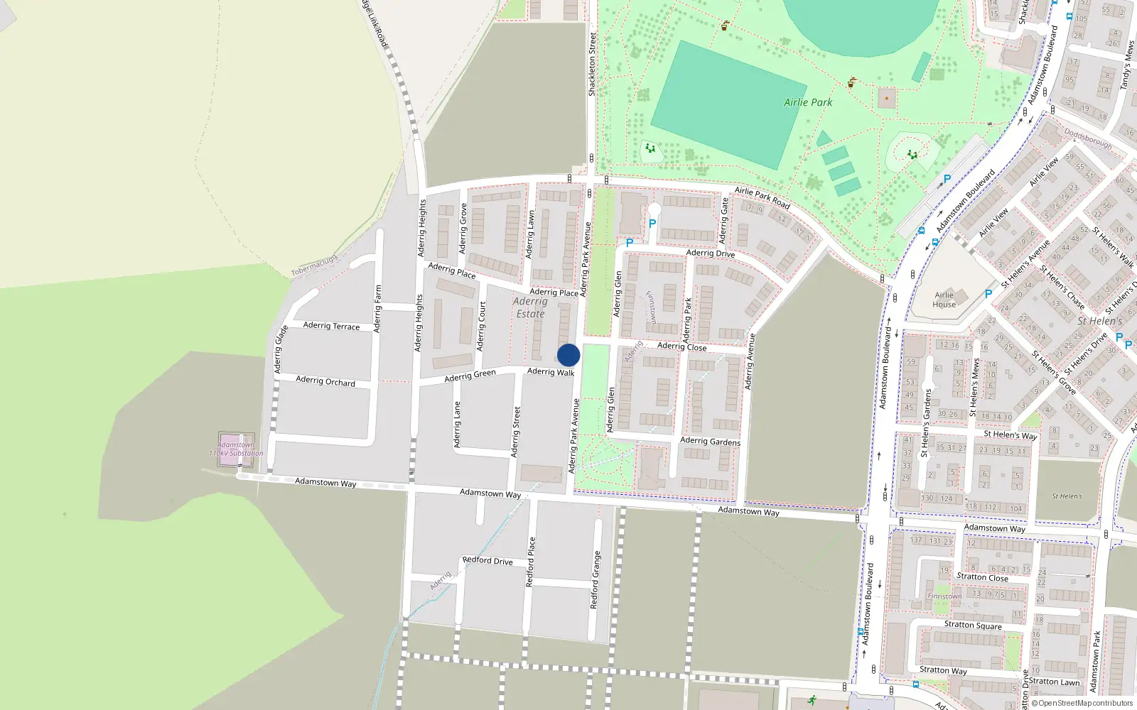 Overhead map showing the location of 24 Aderrig Park Avenue, Lucan