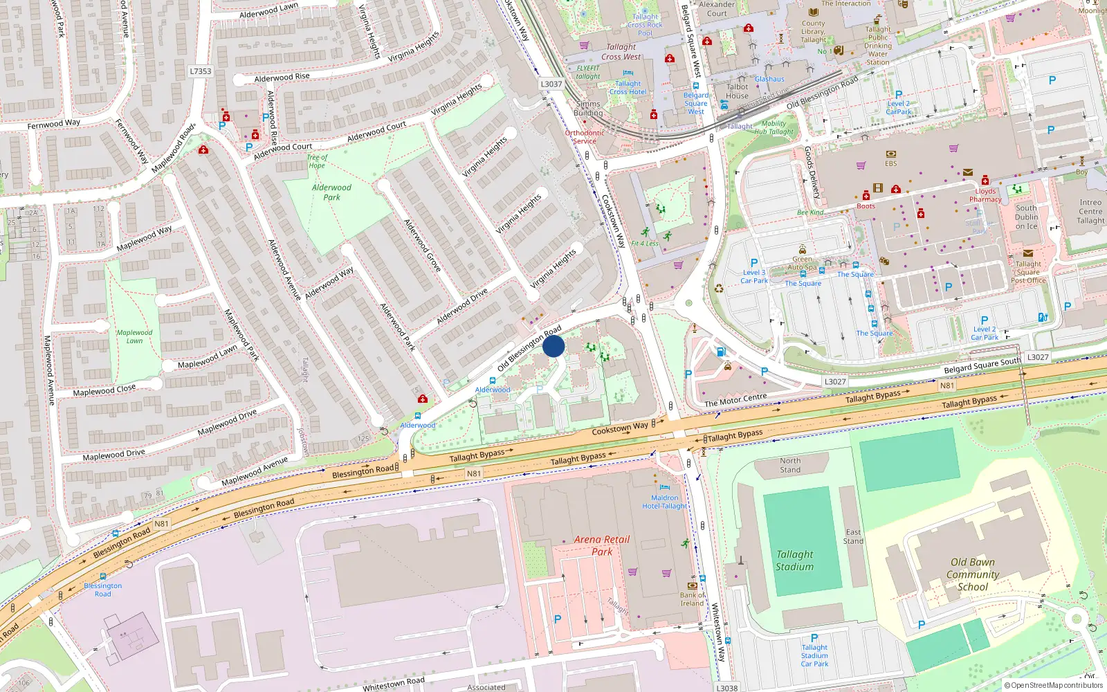 Overhead map showing the location of 24 Alderpark Court, Tallaght