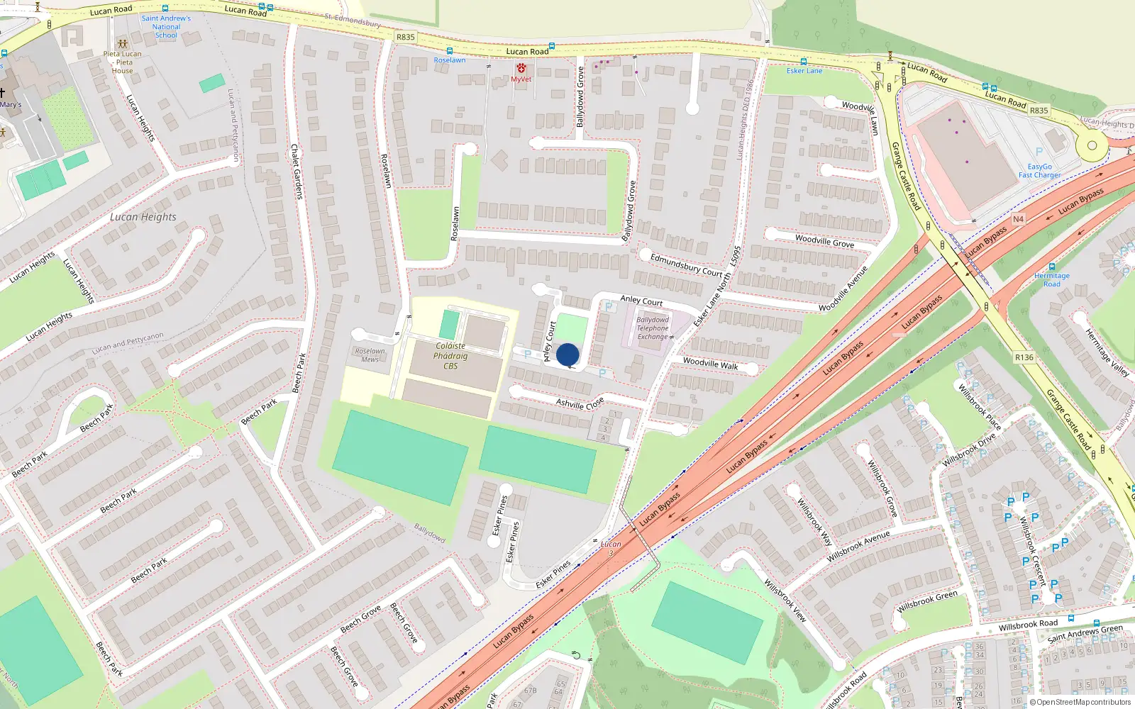 Overhead map showing the location of 24 Anley Court, Lucan, Dublin