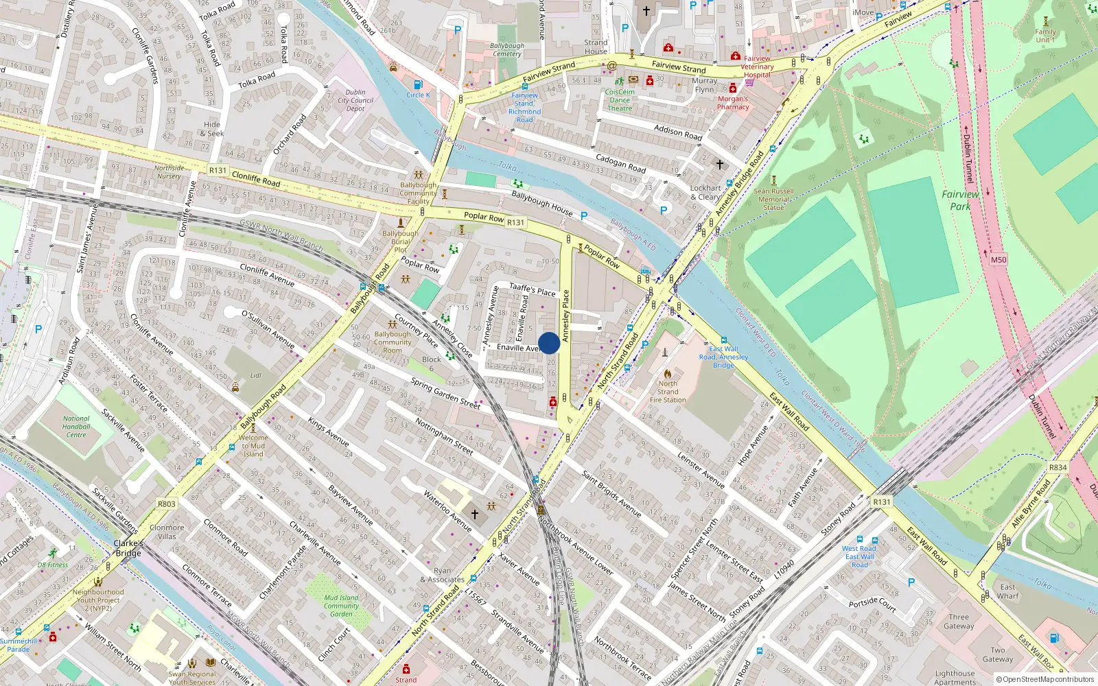 Overhead map showing the location of 24 Annesley Place, Dublin 3