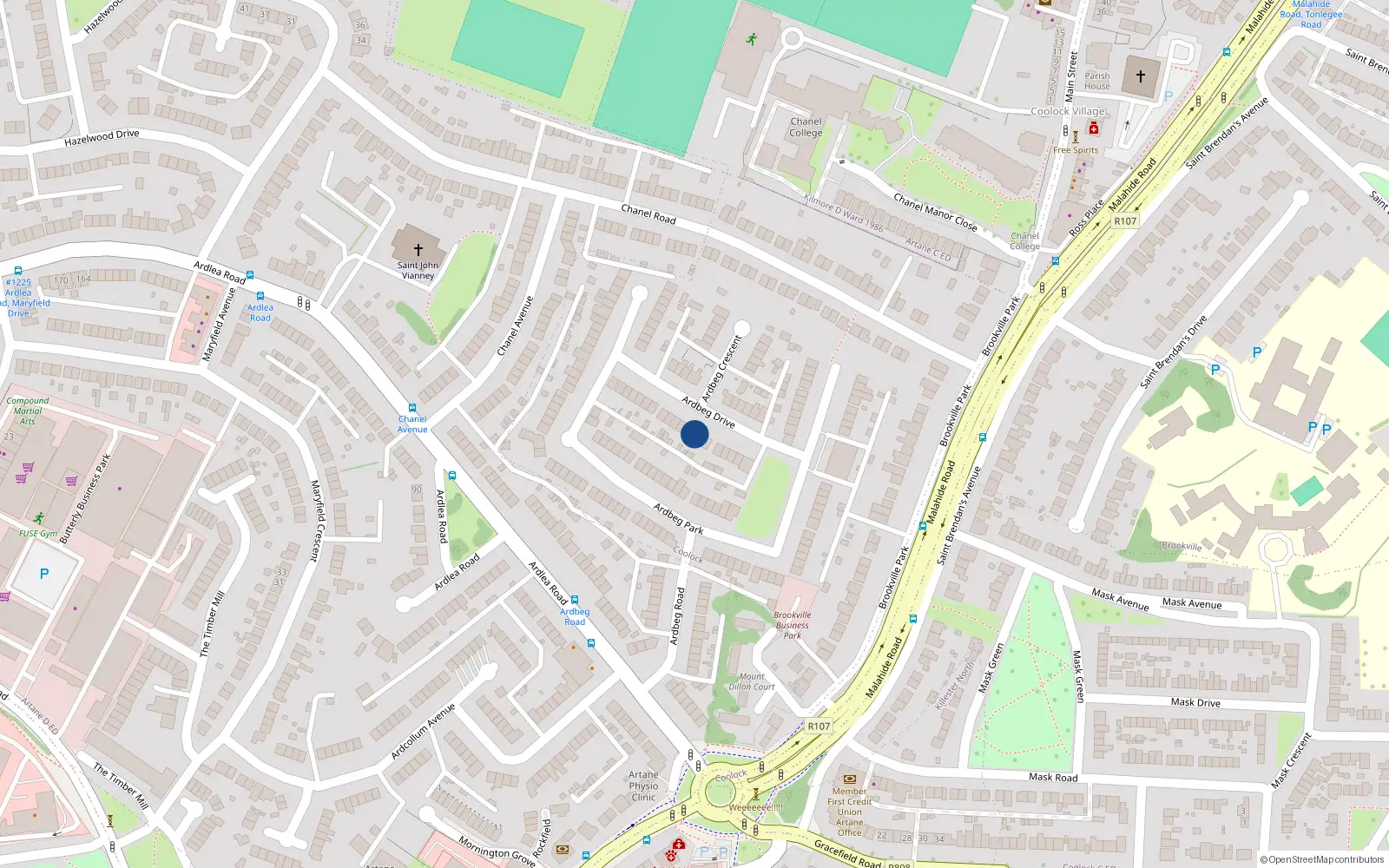 Overhead map showing the location of 24 Ardbeg Drive, Dublin 5, Dublin