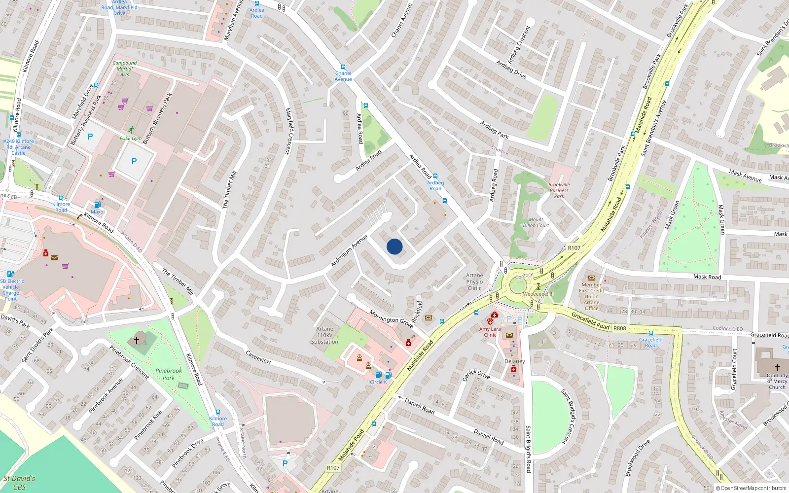 Overhead map showing the location of 24 Ardcollum Avenue, Dublin 5