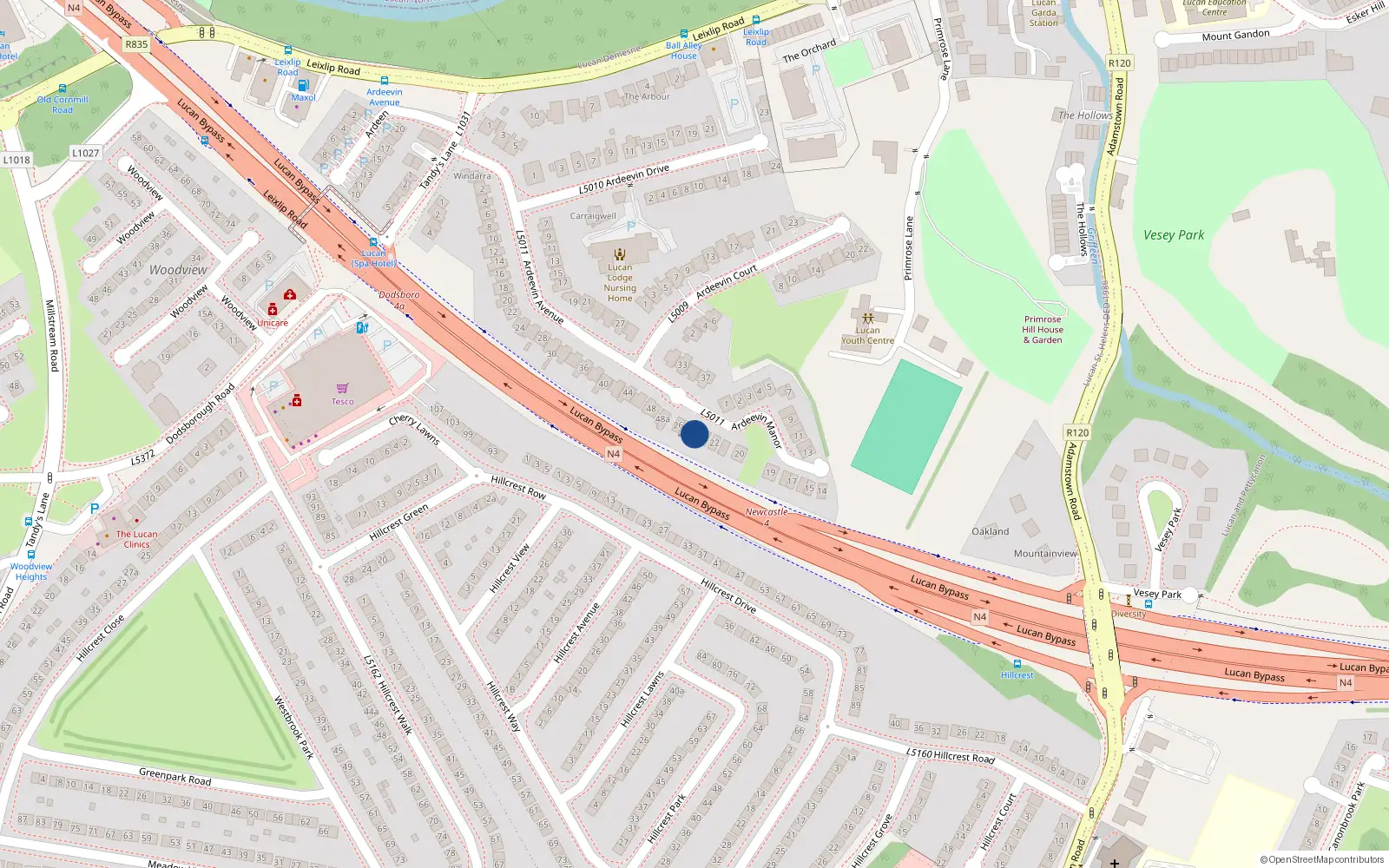 Overhead map showing the location of 24 Ardeevin Manor, Lucan