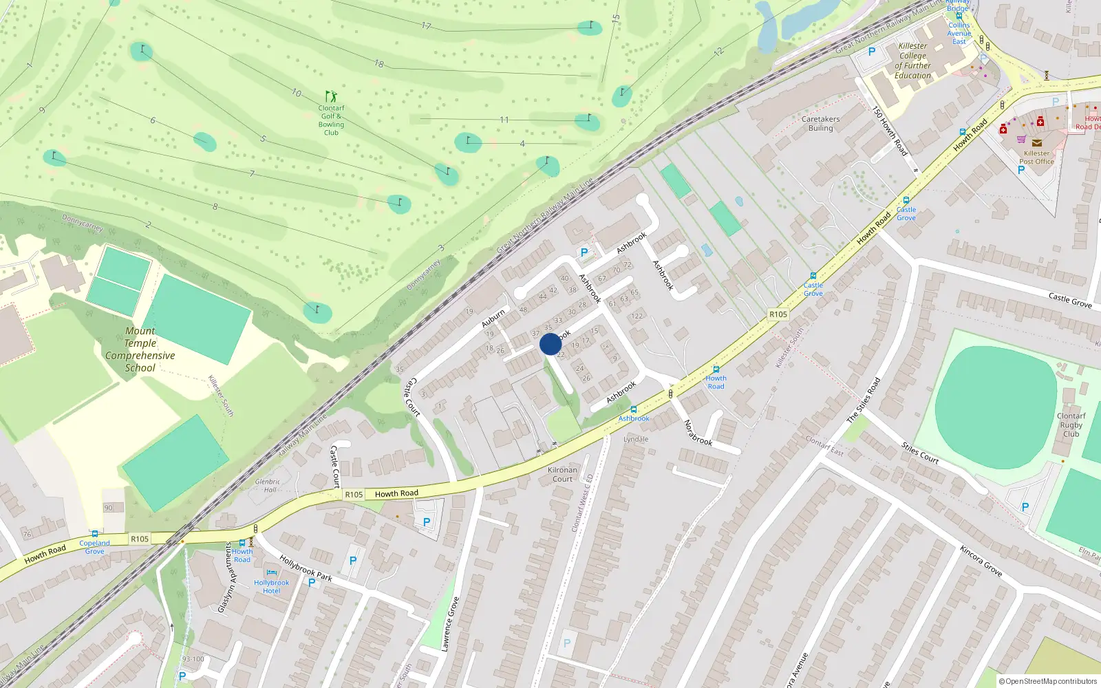 Overhead map showing the location of 24 Ashbrook, Clontarf