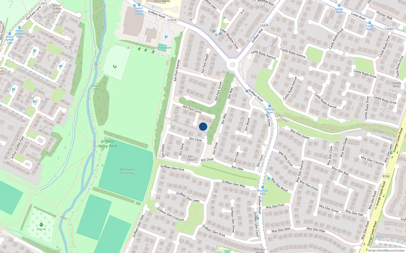 Overhead map showing the location of 24 Ashpark Court, Lucan, Dublin