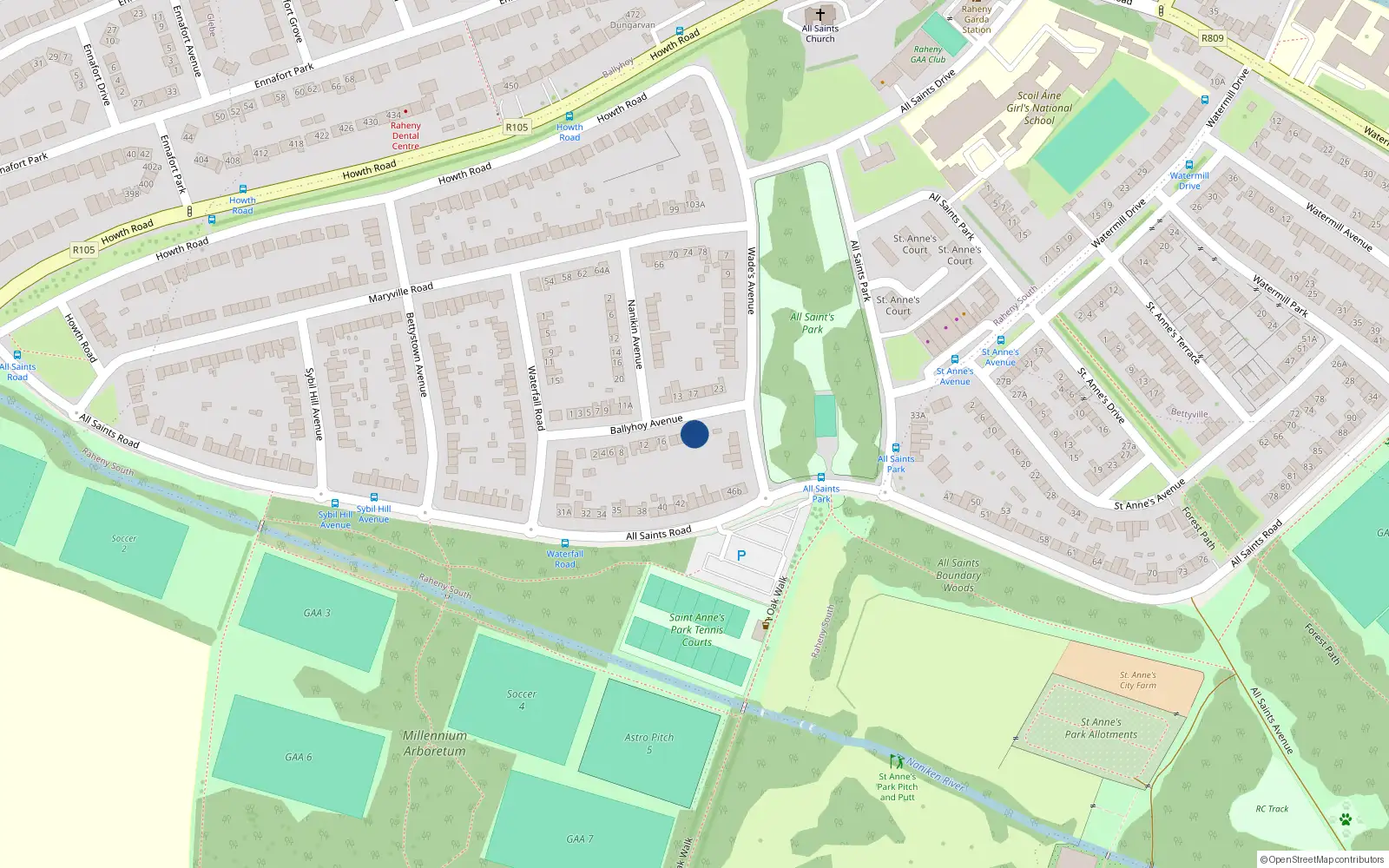 Overhead map showing the location of 24 Ballyhoy Avenue, St Annes Estate, Raheny Dublin 5