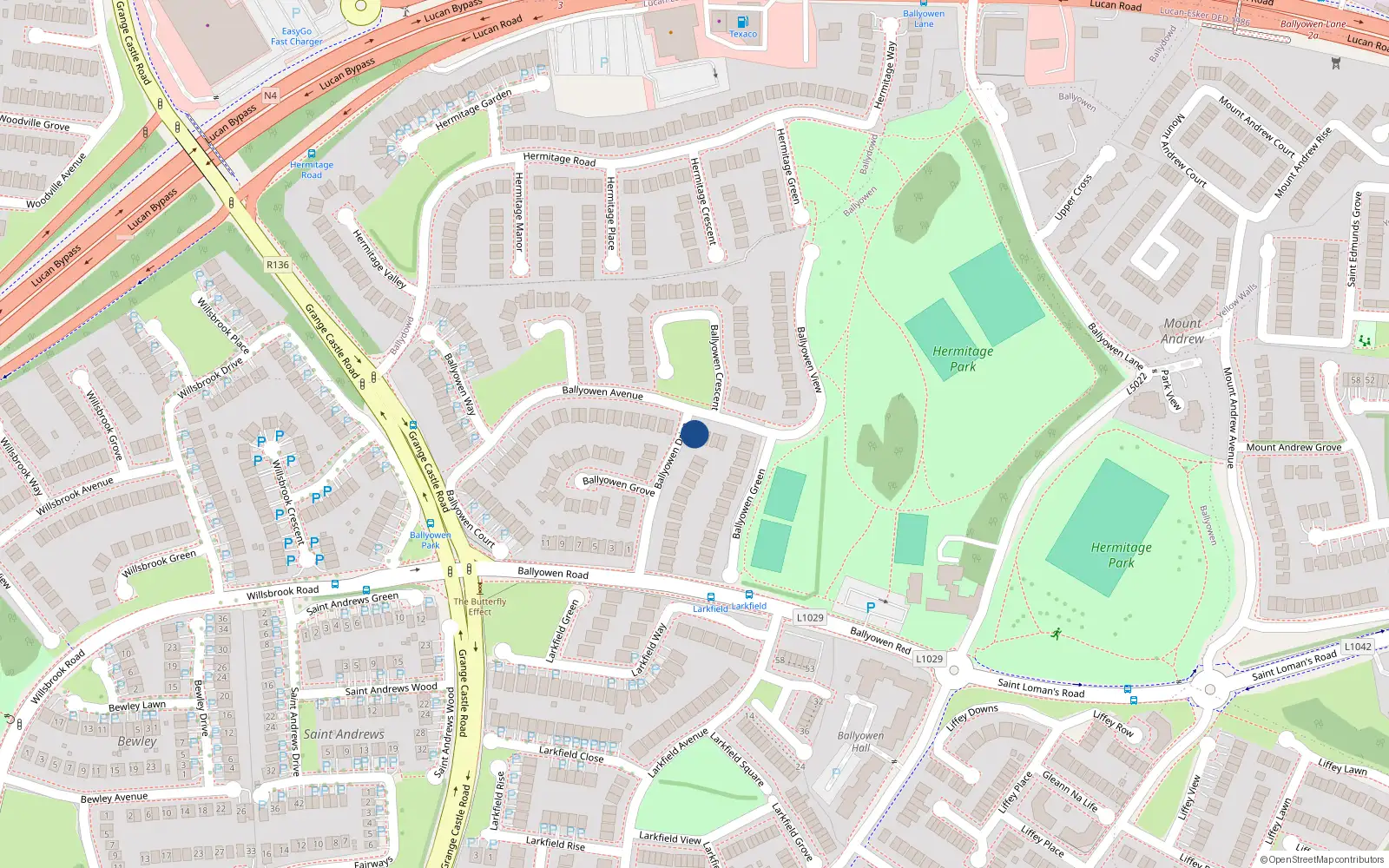 Overhead map showing the location of 24 Ballyowen Avenue, Lucan, Dublin