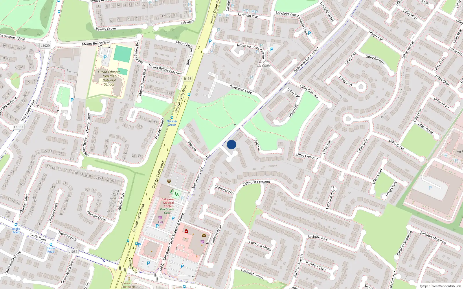 Overhead map showing the location of 24 Ballyowen Square, Ballyowen Lane, Lucan