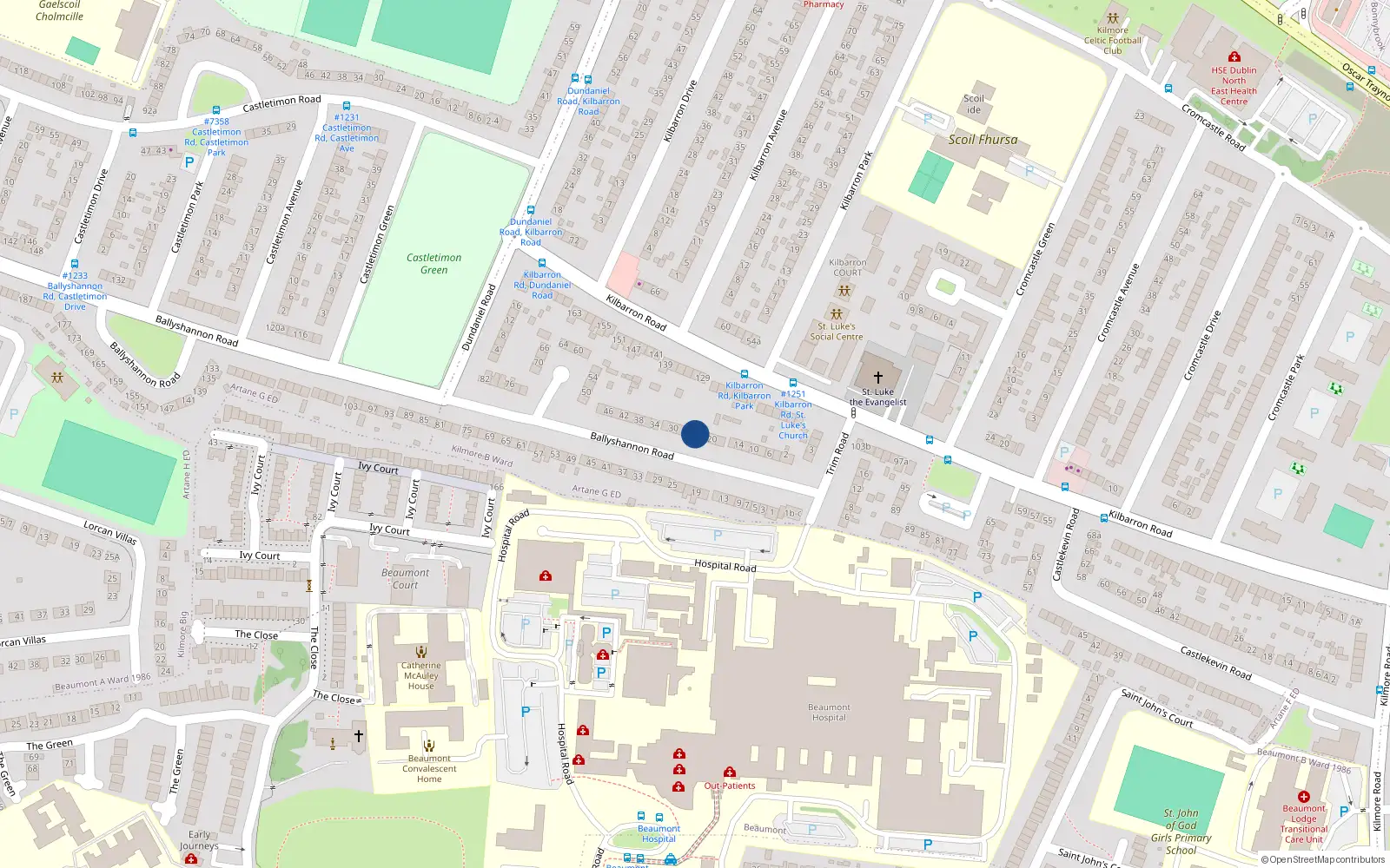 Overhead map showing the location of 24 Ballyshannon Road, Kilmore West, Coolock