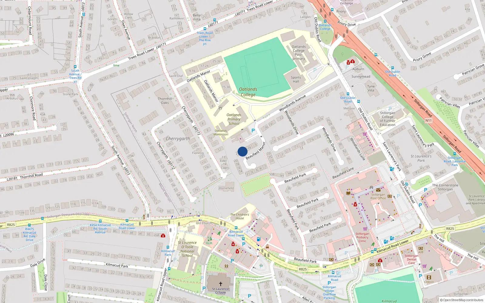 Overhead map showing the location of 24 Beaufield Manor, Stillorgan, Dublin