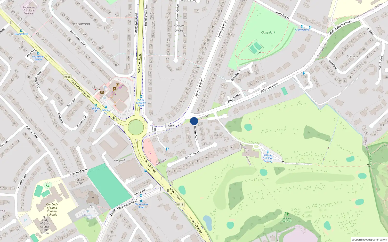 Overhead map showing the location of 24 Beech Court, Killiney