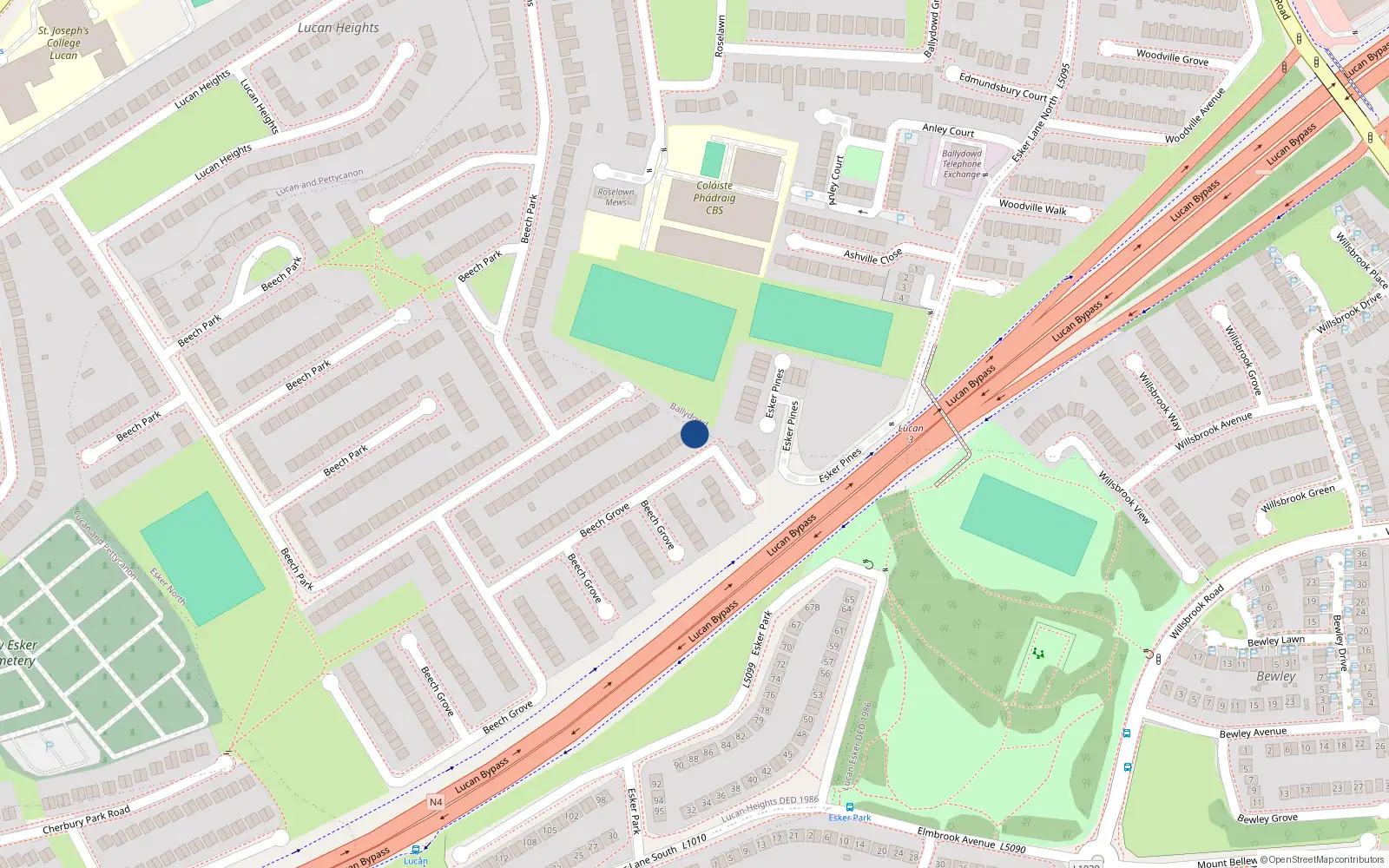 Overhead map showing the location of 24 Beech Grove, Lucan