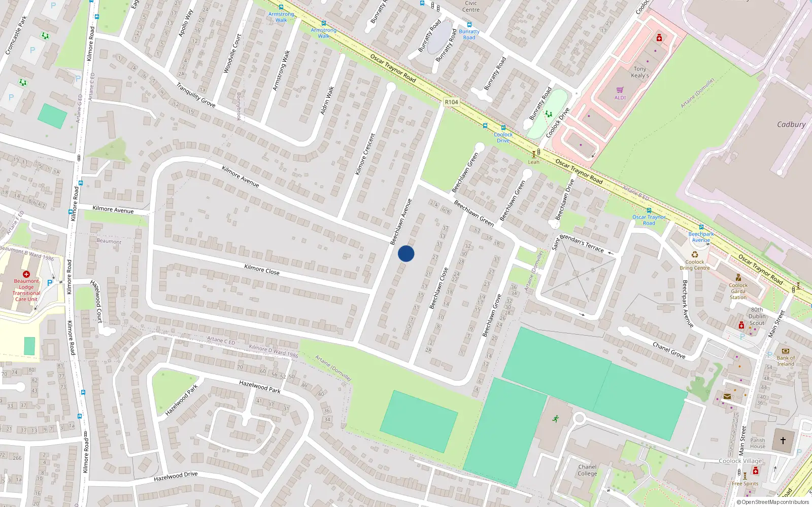 Overhead map showing the location of 24 Beechlawn Avenue, Artane, Dublin 5
