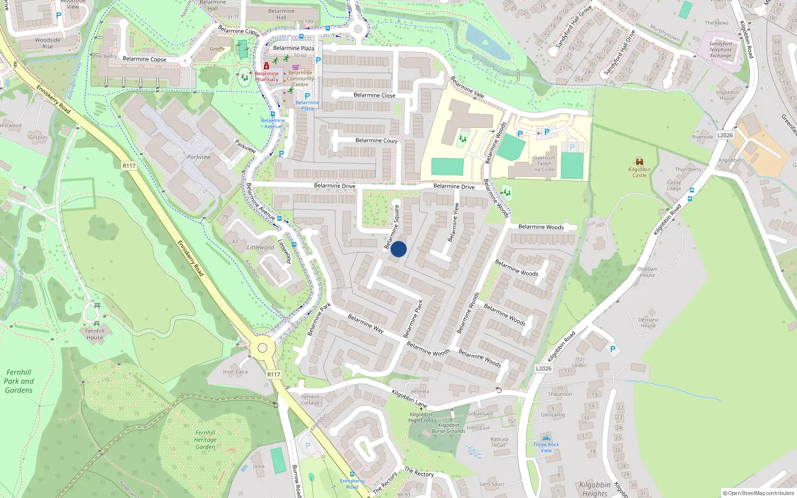 Overhead map showing the location of 24 Belarmine Square, Baile Átha Cliath 18