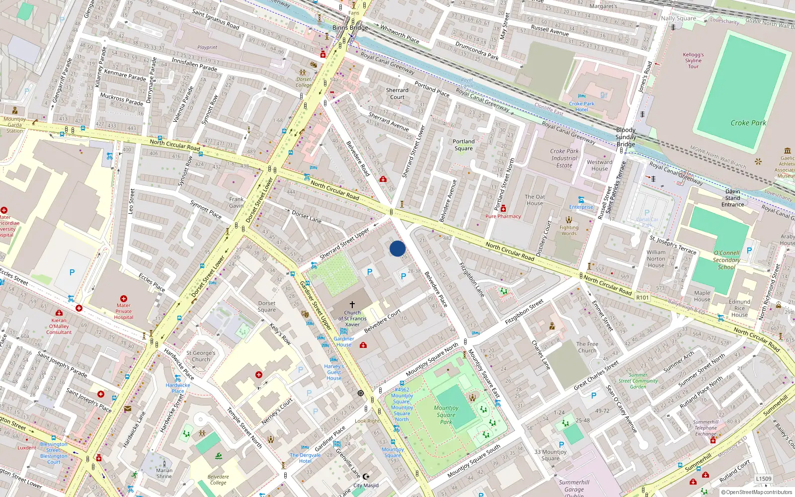 Overhead map showing the location of 24 Belvedere Place, Dublin 1