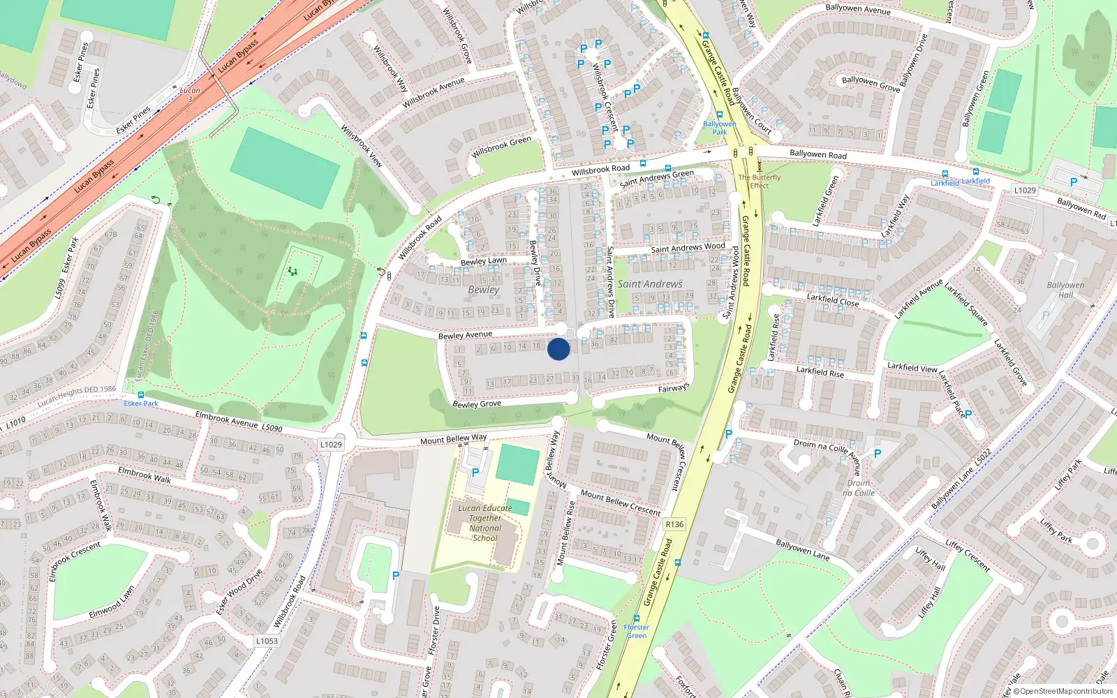 Overhead map showing the location of 24 Bewley Avenue, Lucan, Dublin