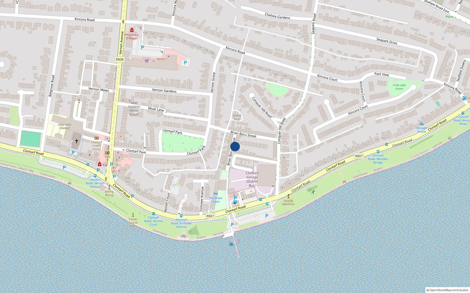 Overhead map showing the location of 24 Brian Boru Avenue, Clontarf, Dublin 3