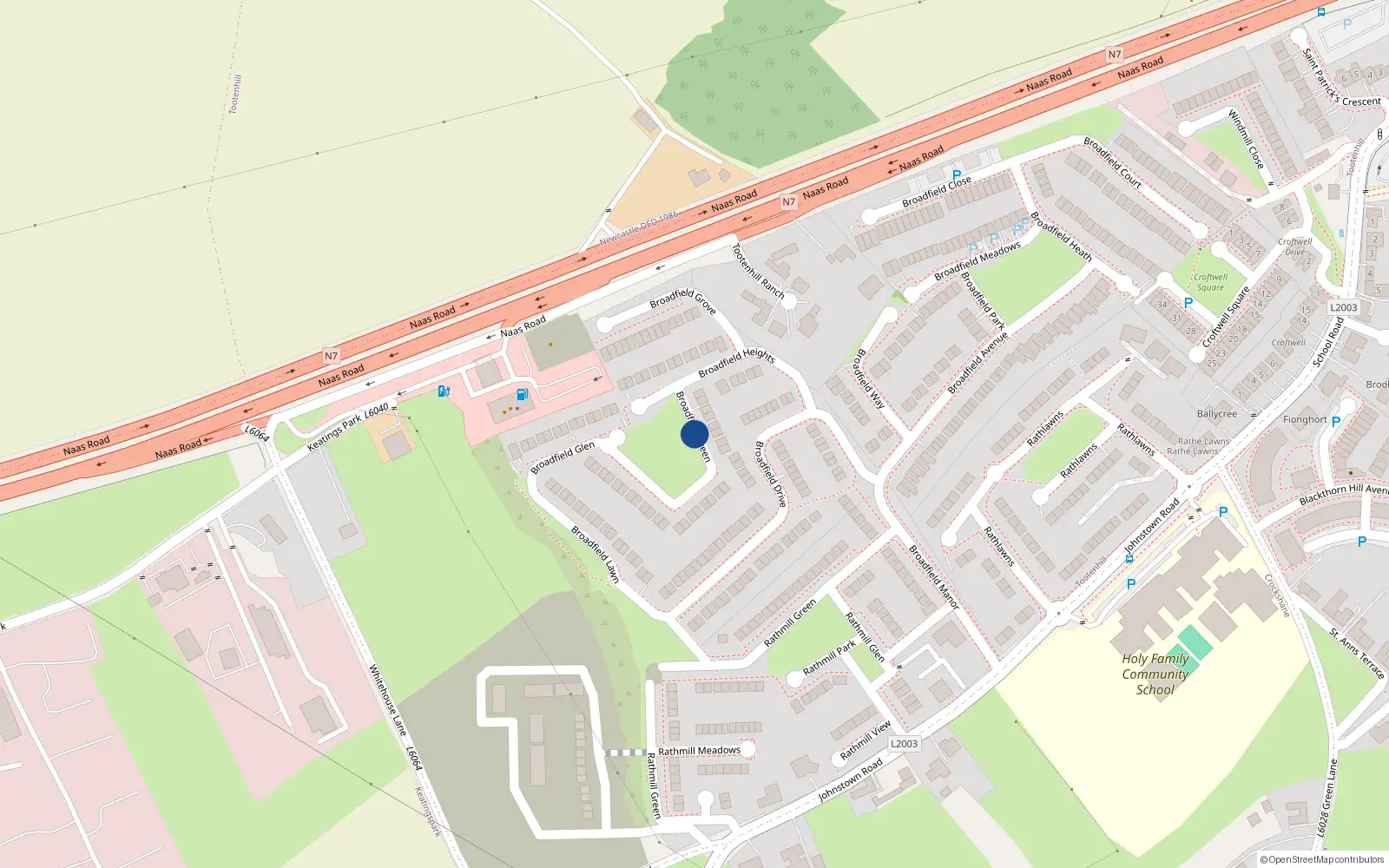 Overhead map showing the location of 24 Broadfield Green, Tootenhill