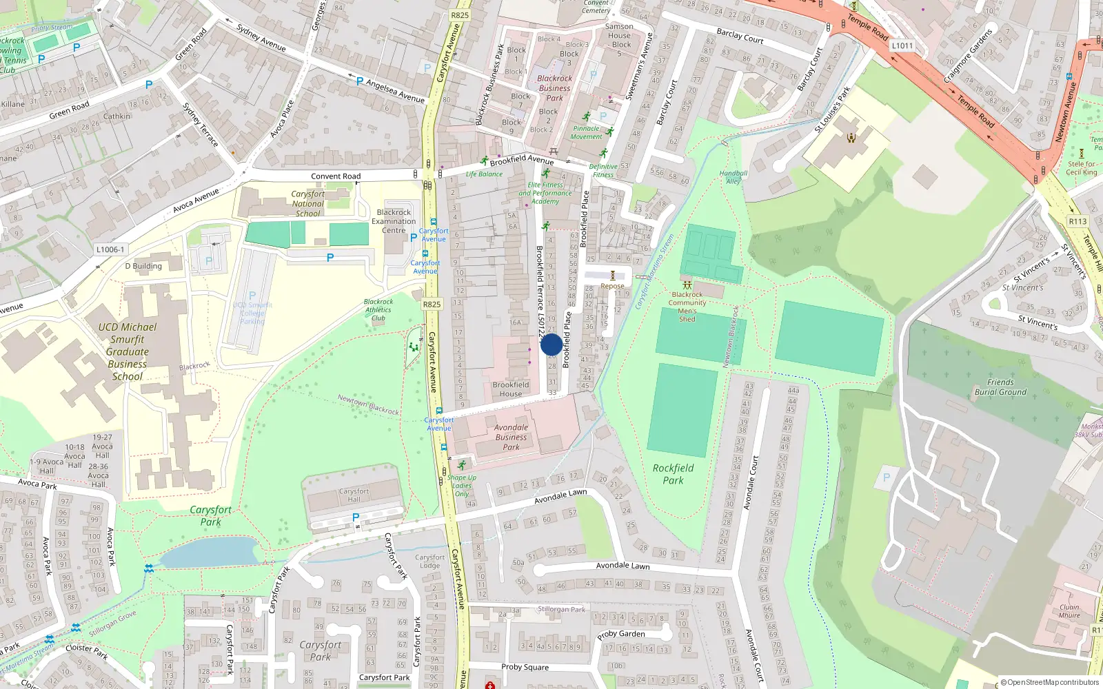 Overhead map showing the location of 24 Brookfield Terrace, Blackrock