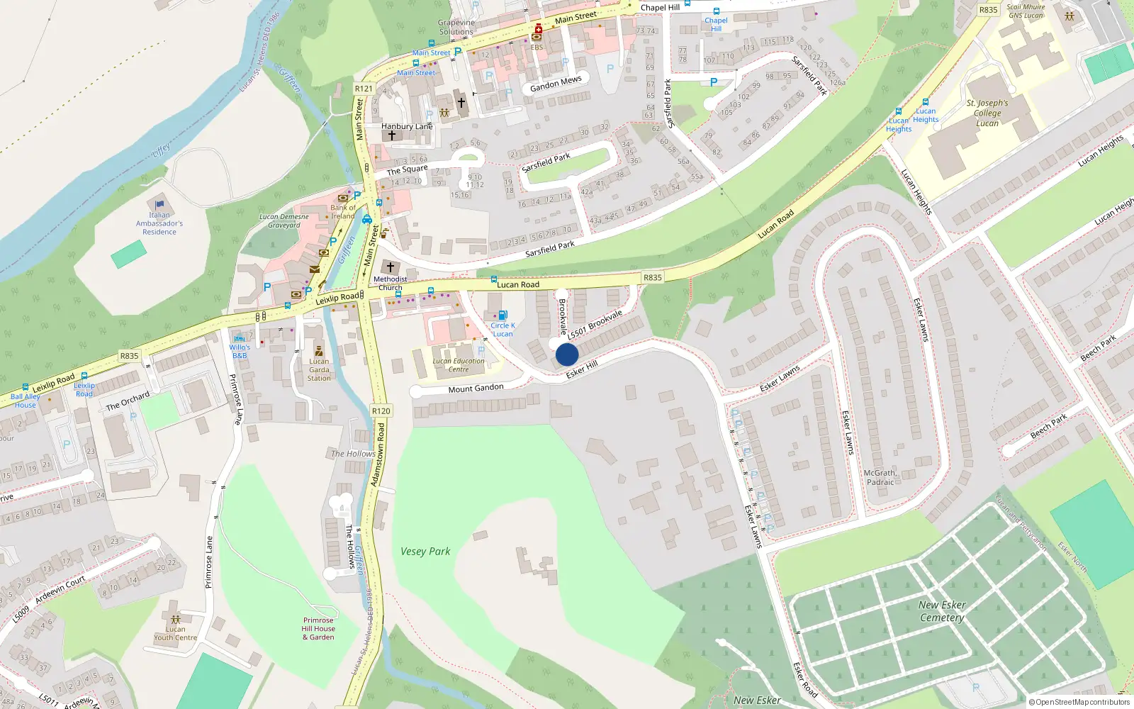 Overhead map showing the location of 24 Brookvale, Lucan, Dublin