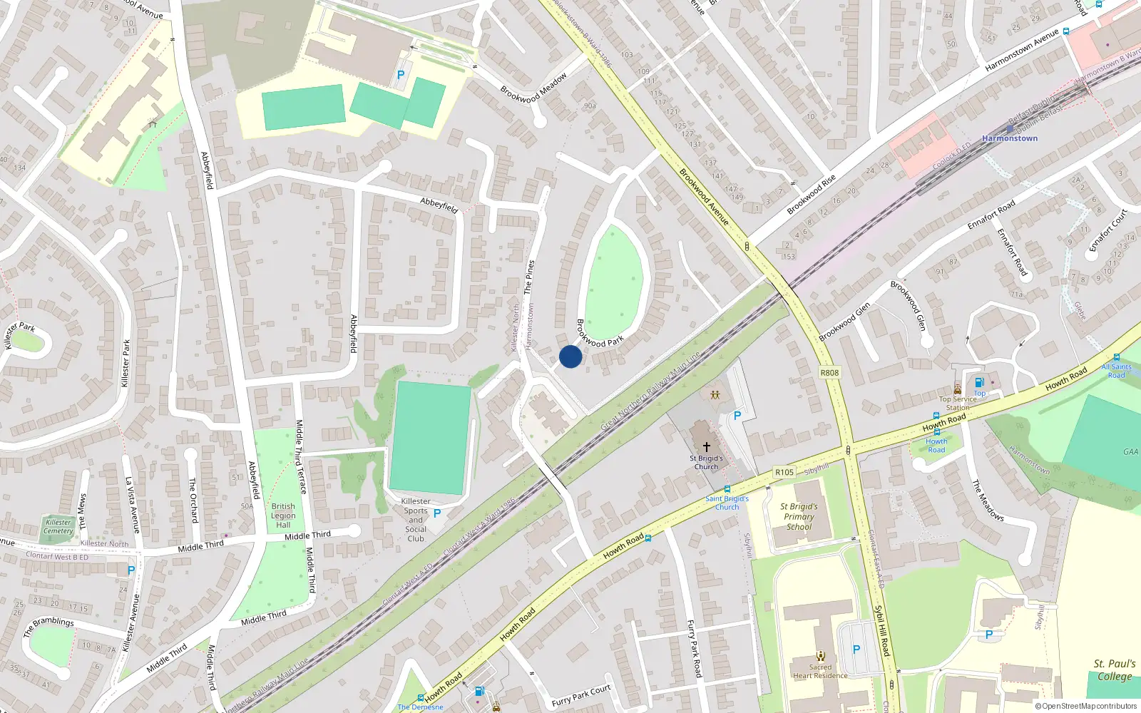 Overhead map showing the location of 24 Brookwood Park, Dublin 5