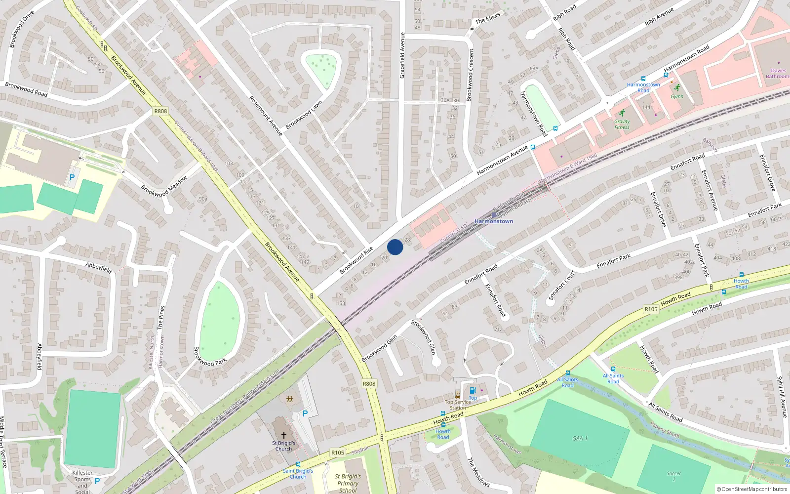 Overhead map showing the location of 24 Brookwood Rise, Dublin 5