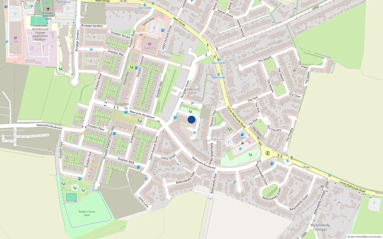 Overhead map showing the location of 24 Burgage Green, Newcastle South