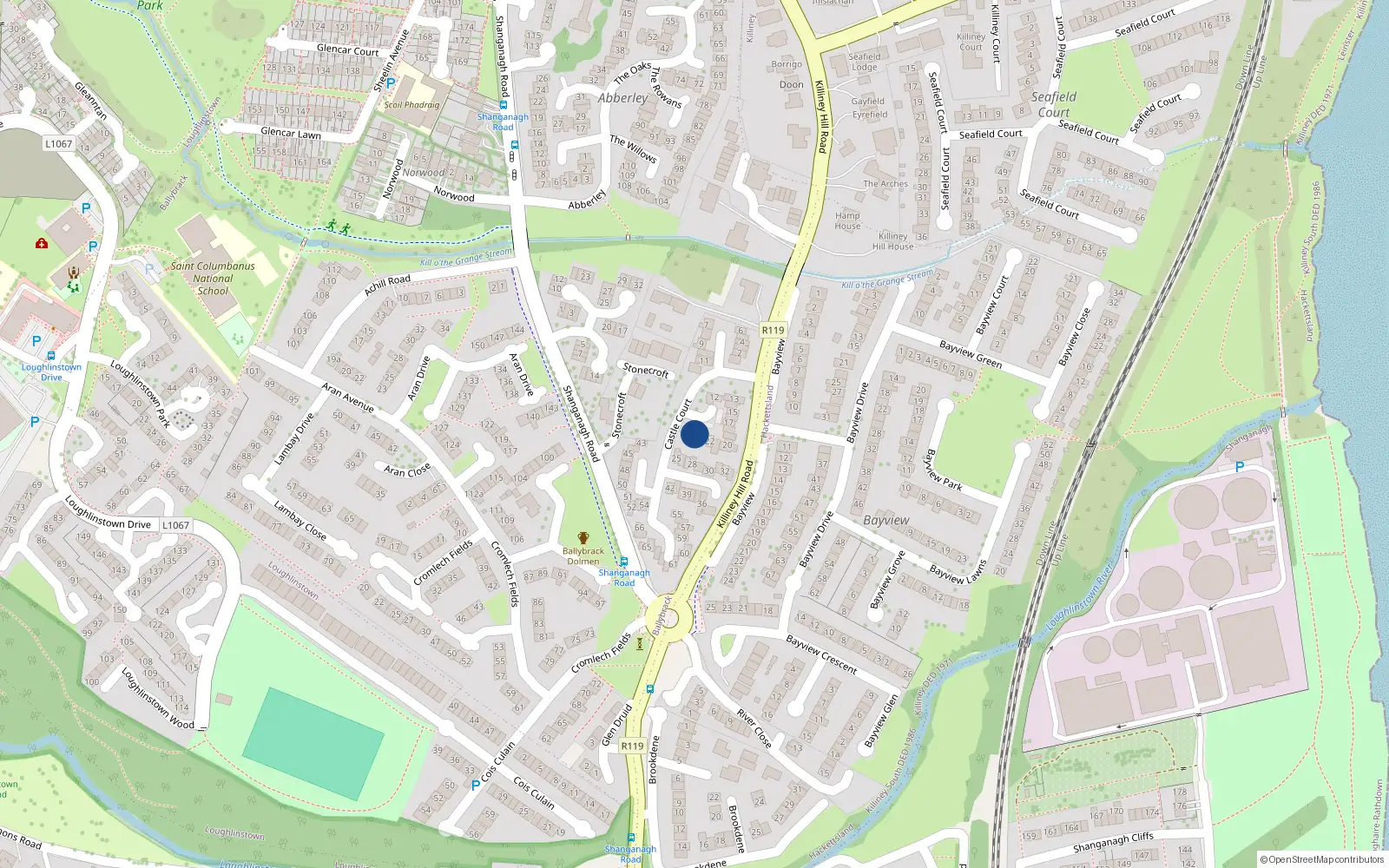 Overhead map showing the location of 24 Castle Court, Killiney Hill Road, Killiney