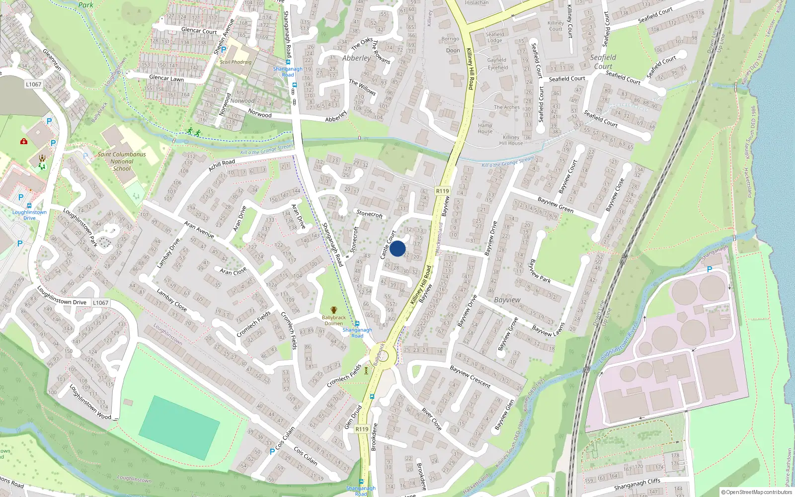 Overhead map showing the location of 24 Castle Court, Killiney