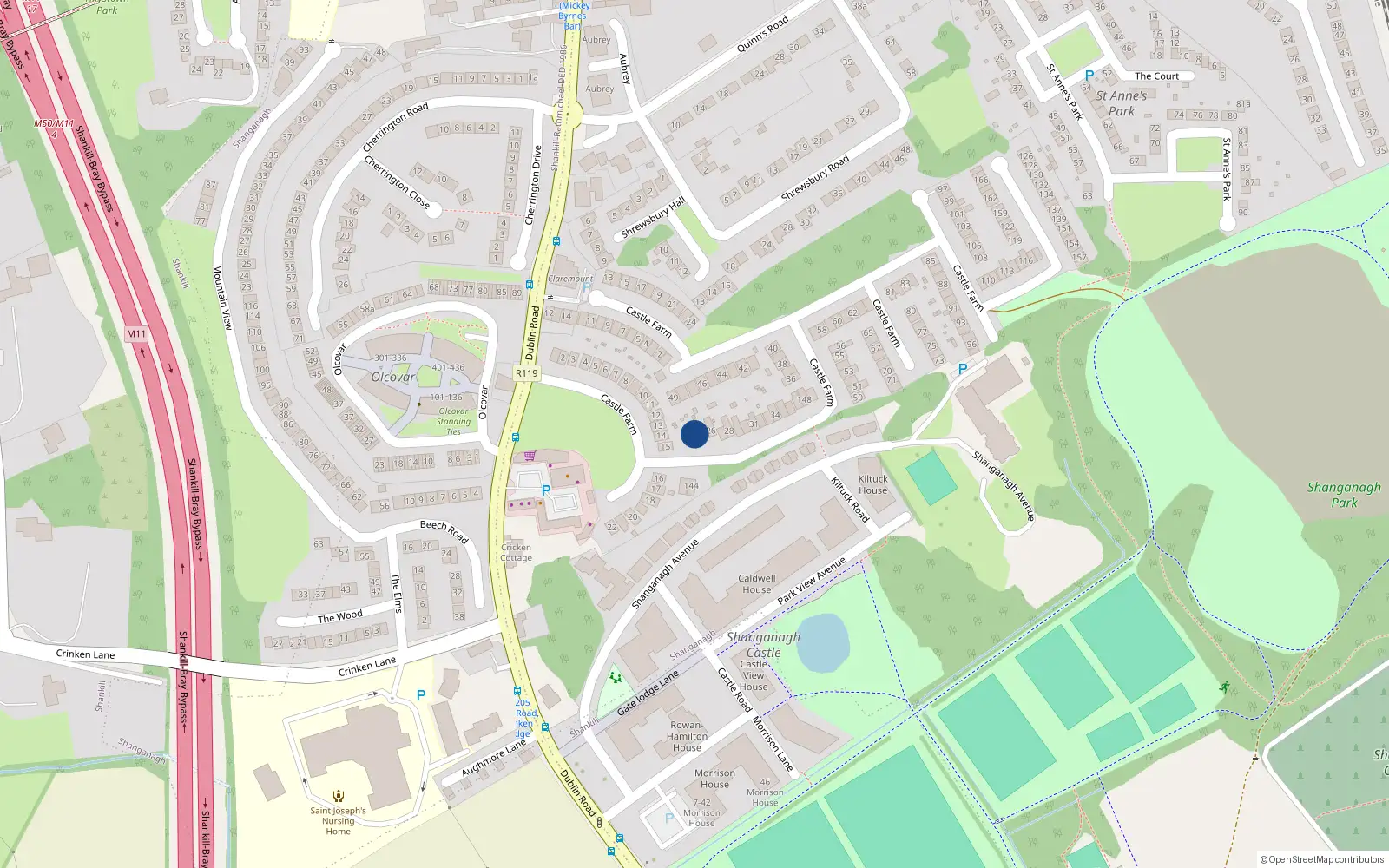 Overhead map showing the location of 24 Castle Farm, Shankill