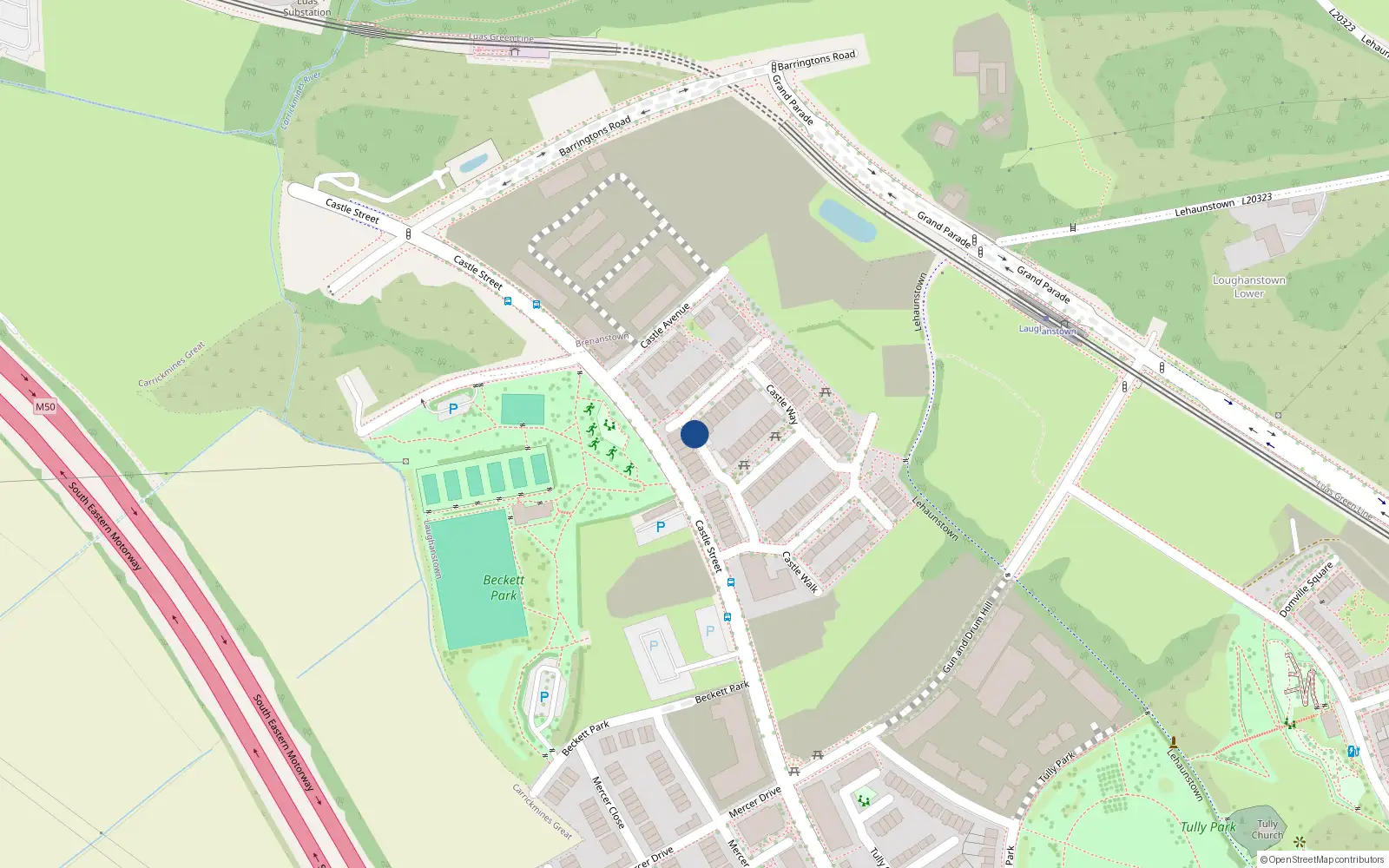 Overhead map showing the location of 24 Castle Way, Laughanstown