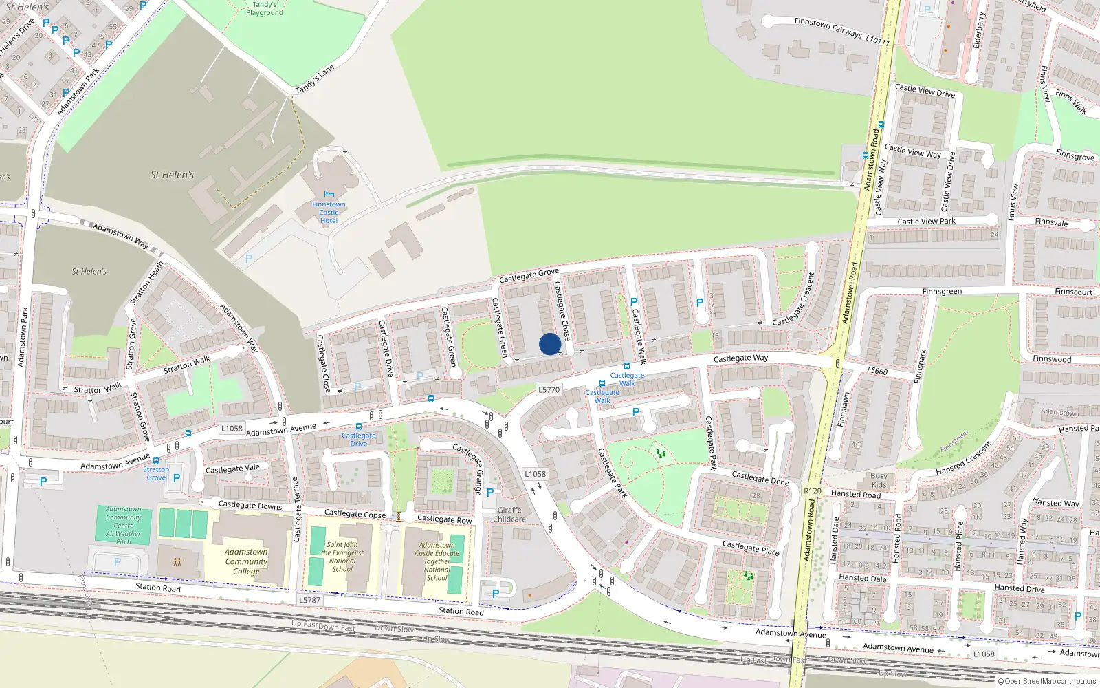 Overhead map showing the location of 24 Castlegate Chase, Lucan