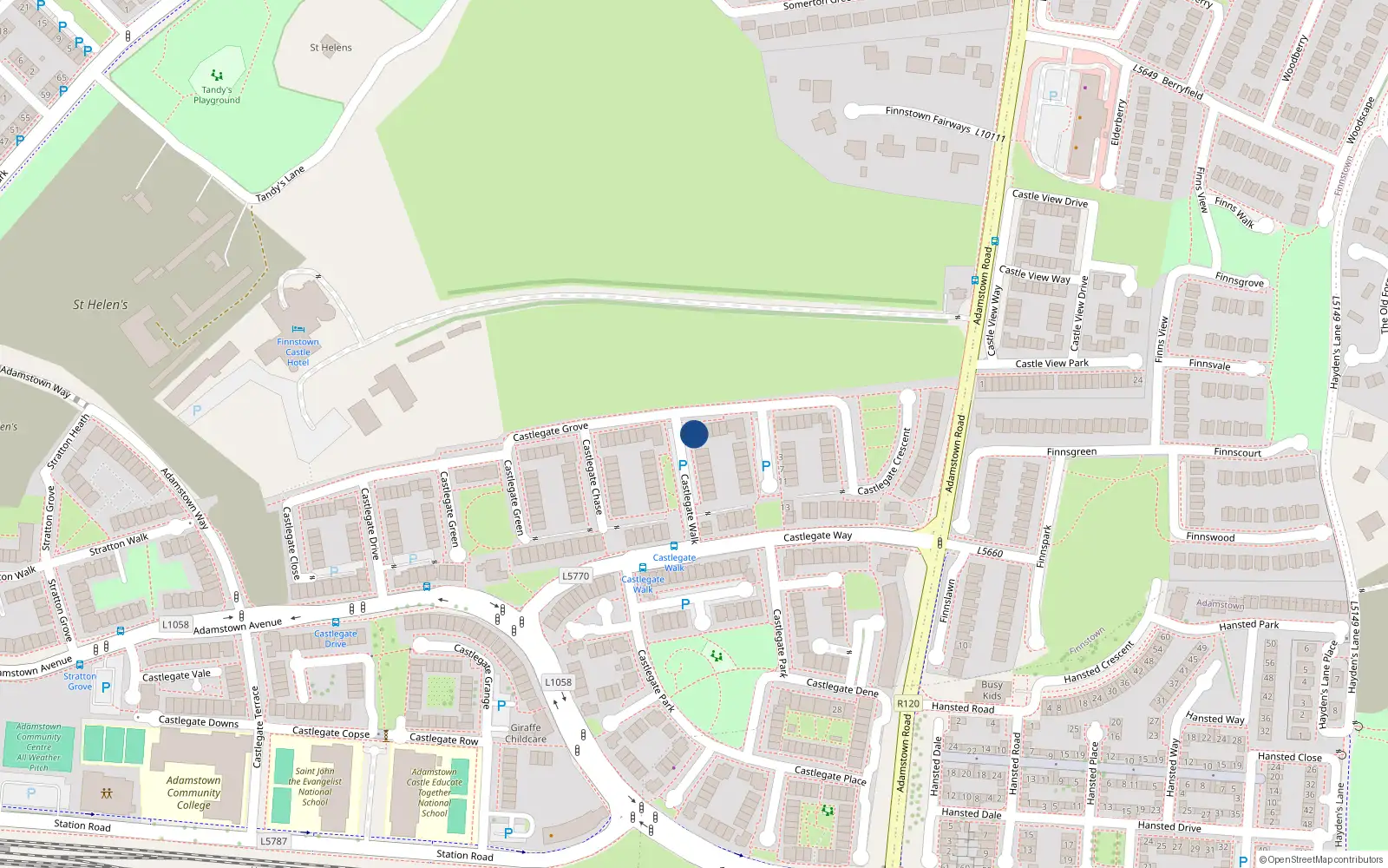 Overhead map showing the location of 24 Castlegate Grove, Lucan