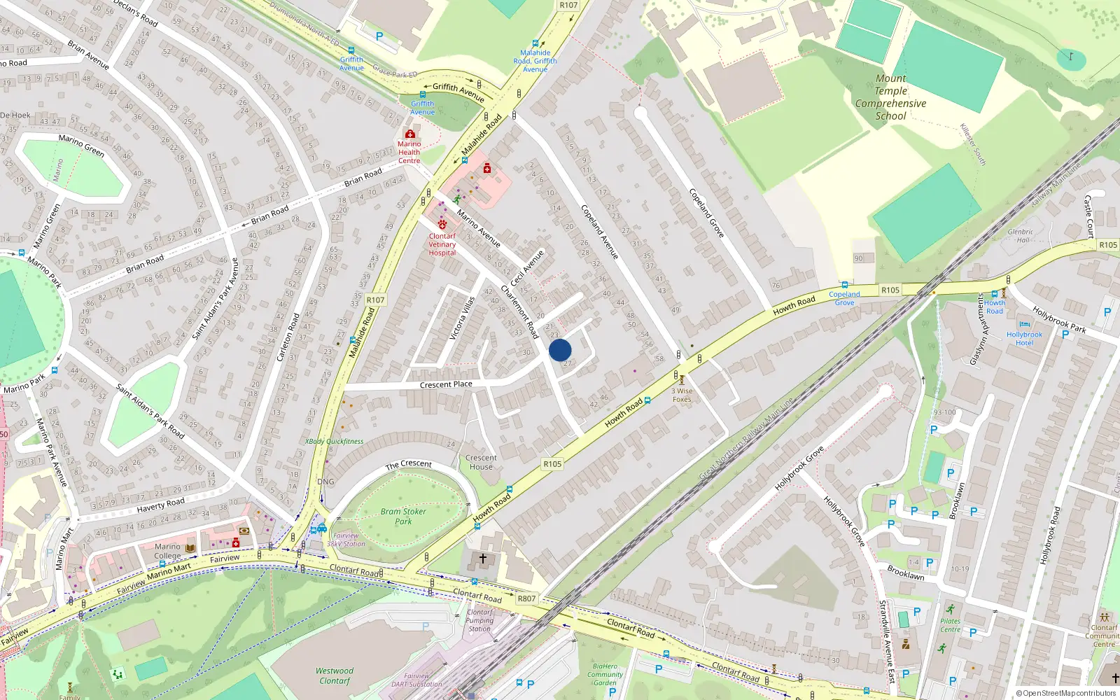 Overhead map showing the location of 24 Charlemont Road, Dublin 3