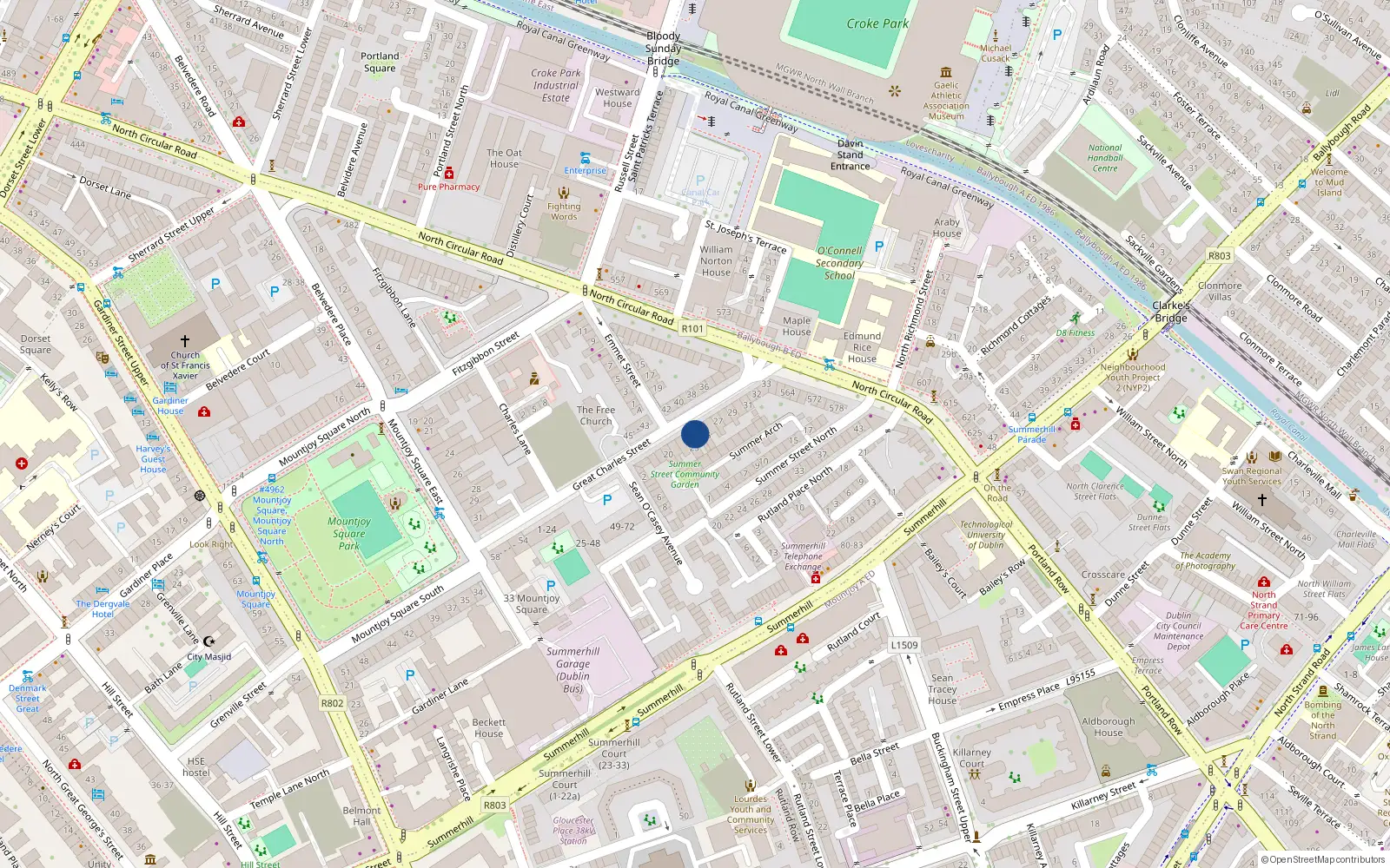Overhead map showing the location of 24 Charles Street Great, Dublin 1