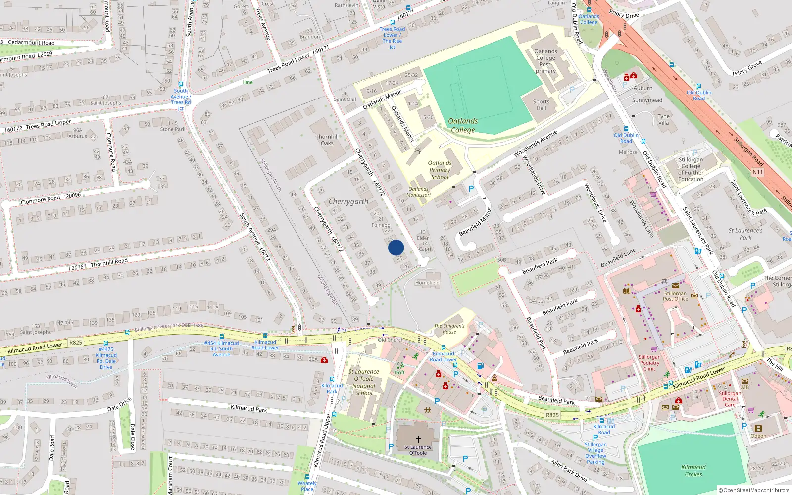 Overhead map showing the location of 24 Cherrygarth, Blackrock