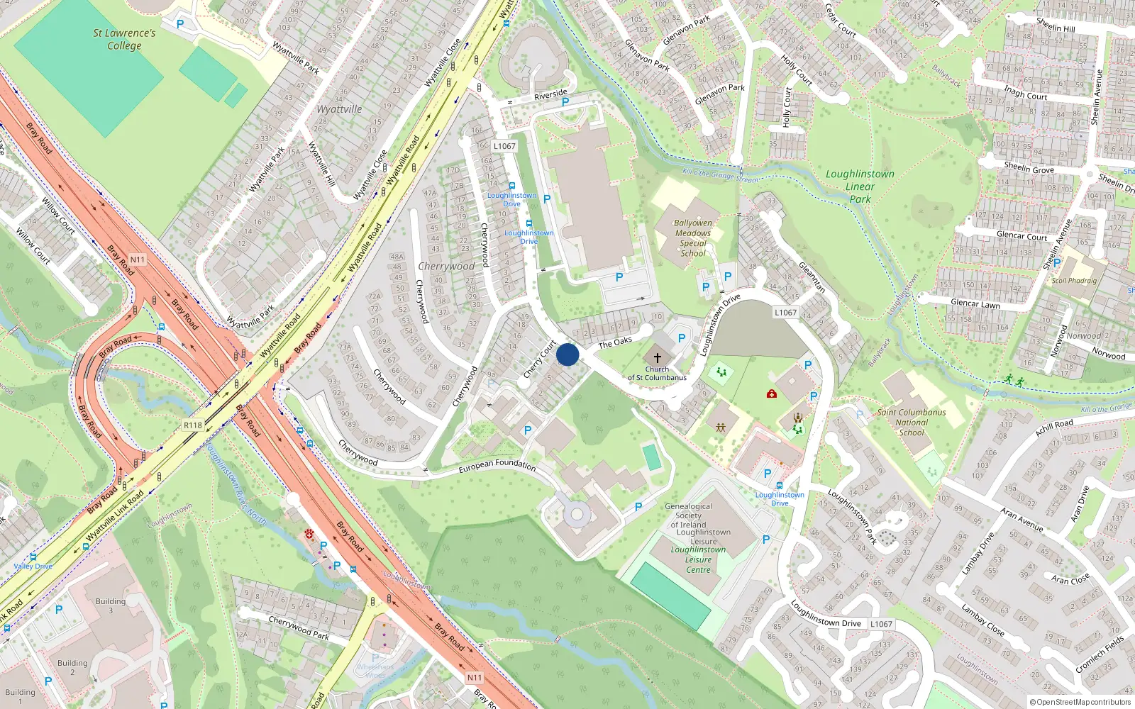 Overhead map showing the location of 24 Cherrycourt, Dublin