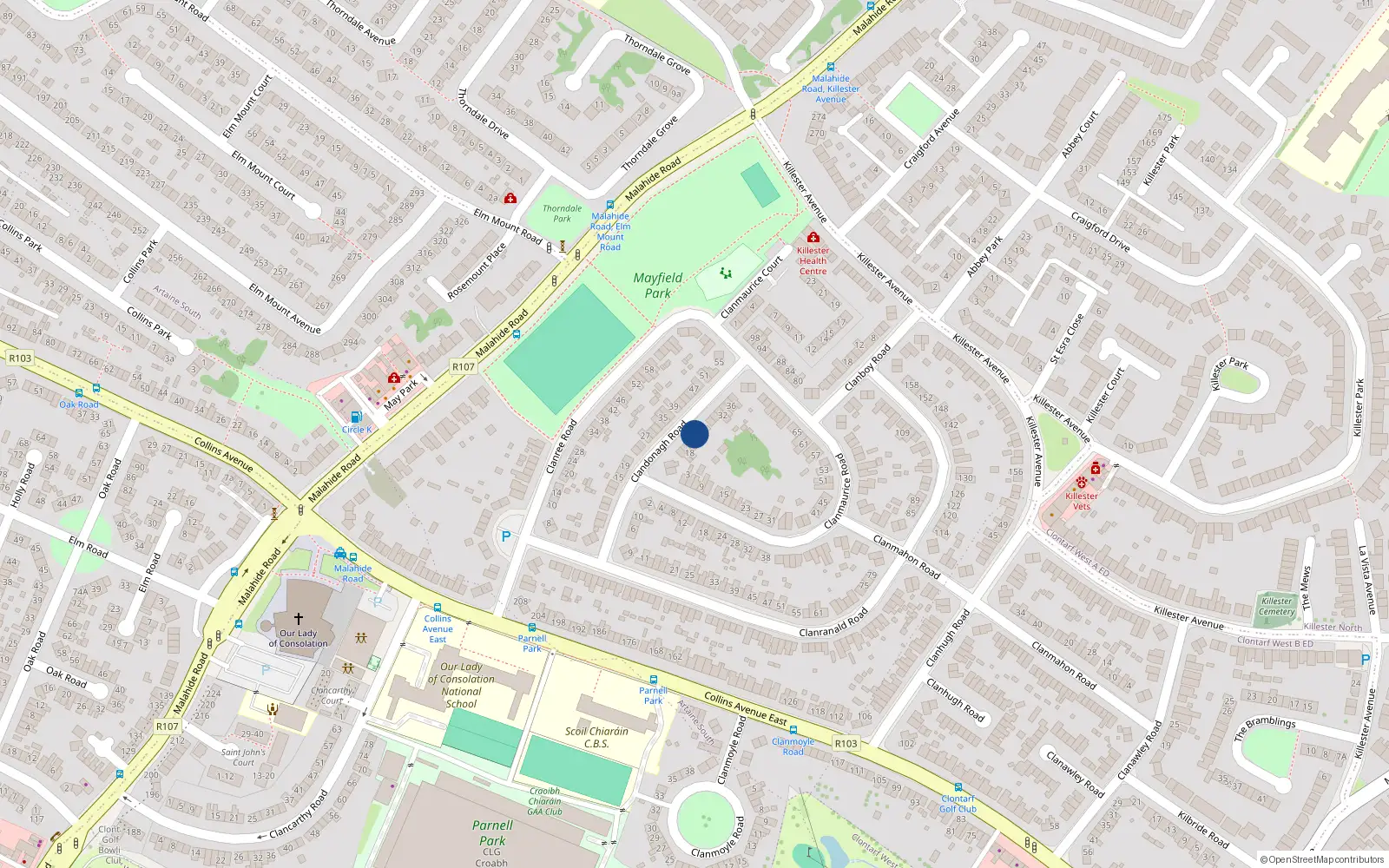 Overhead map showing the location of 24 Clandonagh Road, Dublin 5, Dublin